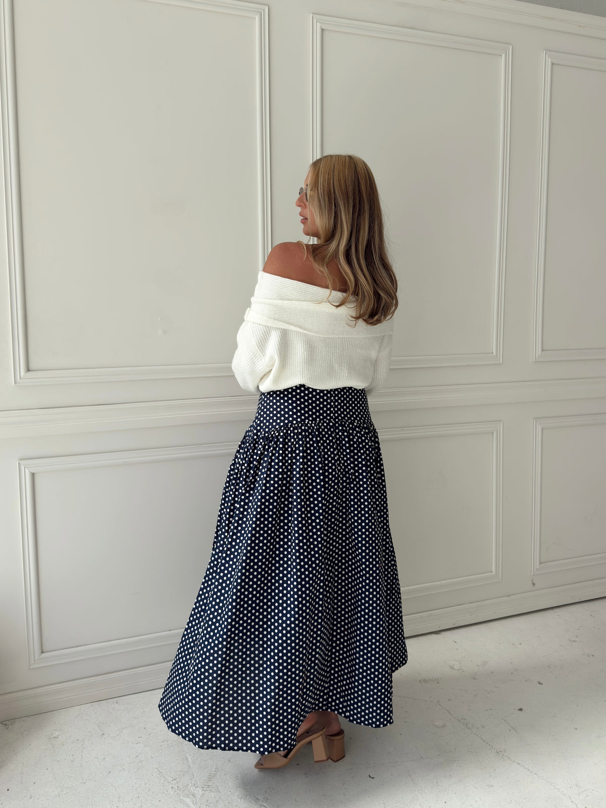 Set Your Sails Polka Dot Skirt - Navy