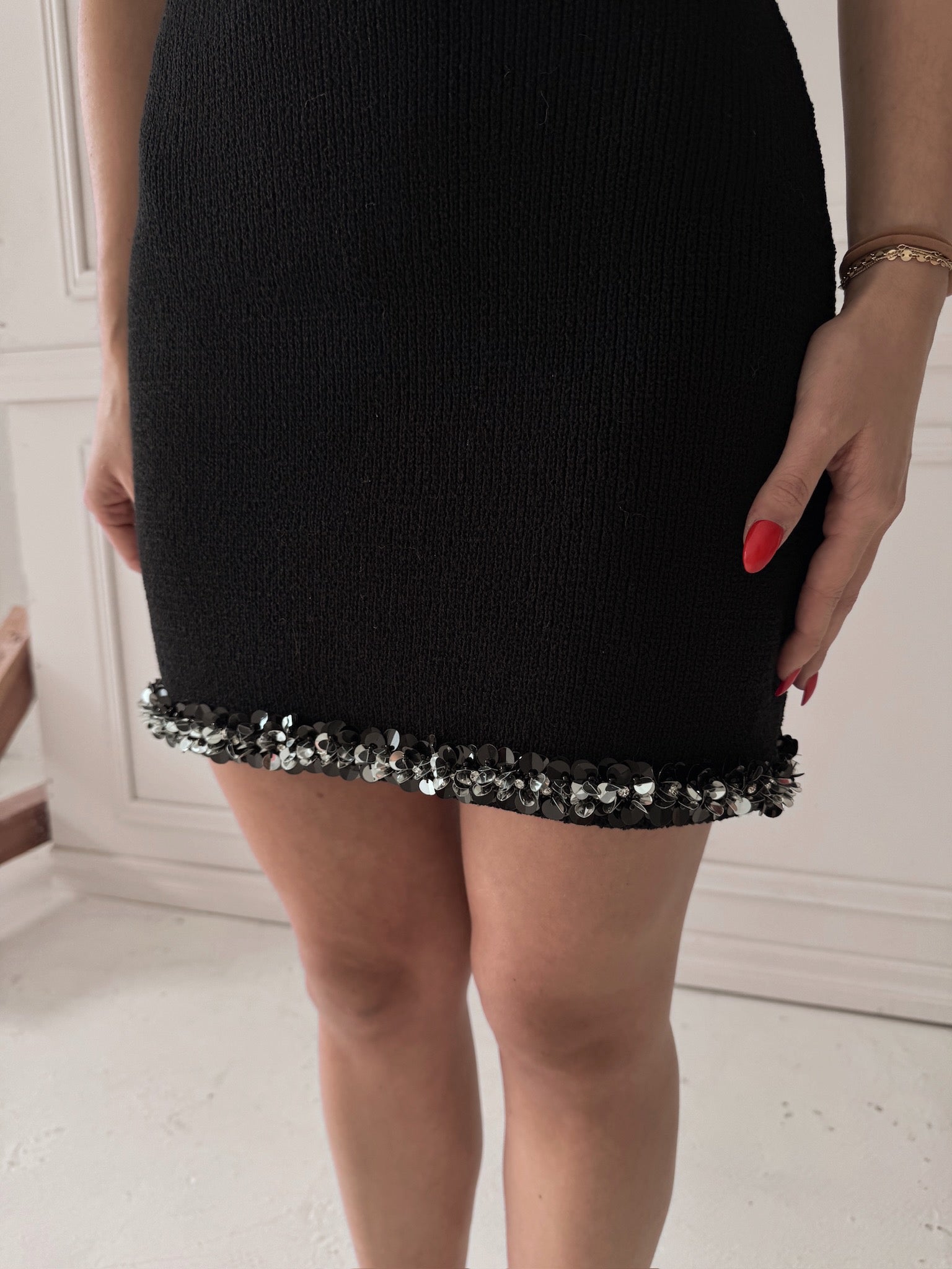 Endless Rose Jewel Trim Knit Mini Dress