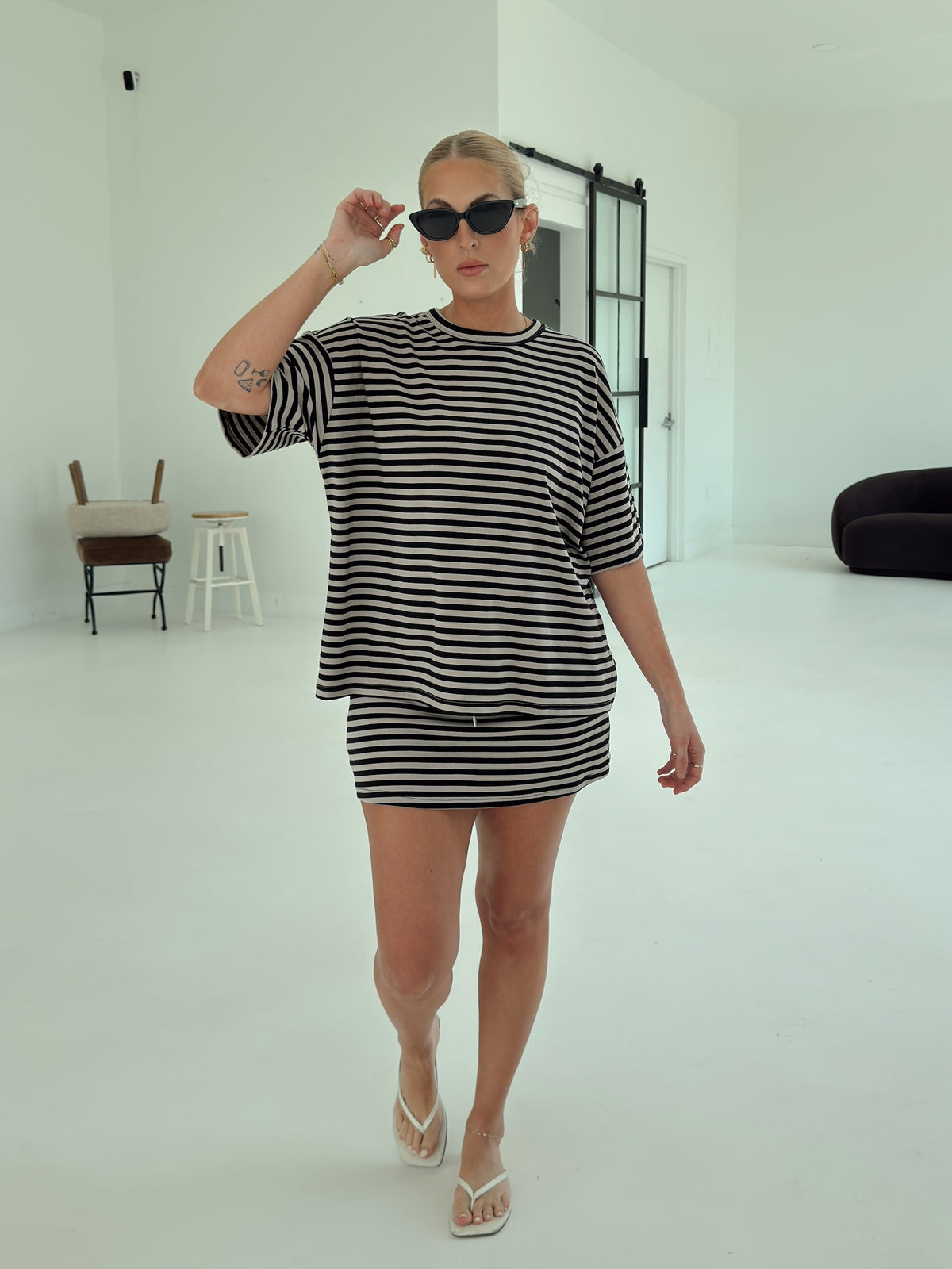 Weekender Stripe Top - Black/Taupe