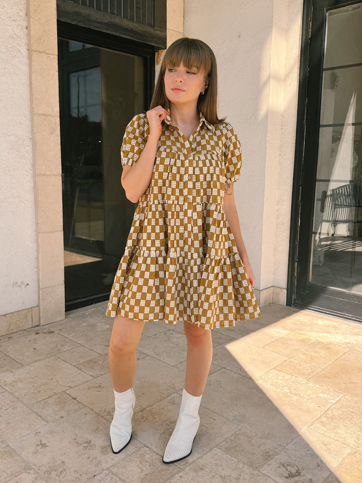 Meet Me in Santorini Button Down Dress - Terracotta Weave
