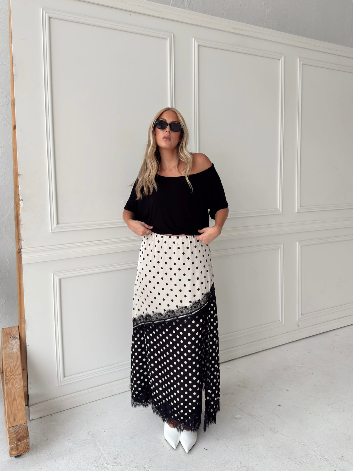 Diana Dual-Tone Polka Dot Maxi Skirt