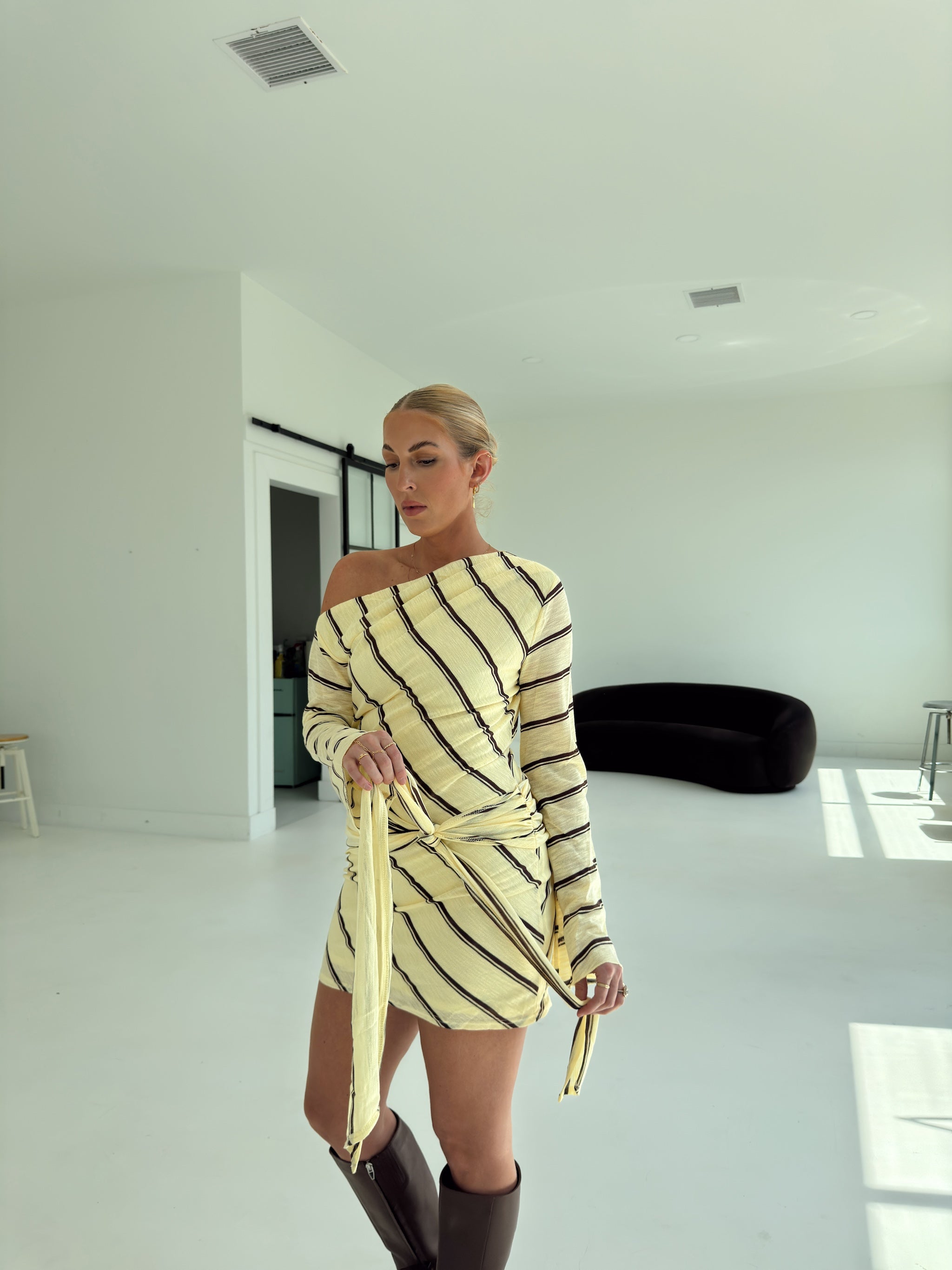 Abigail Yellow Stripe Mini Dress