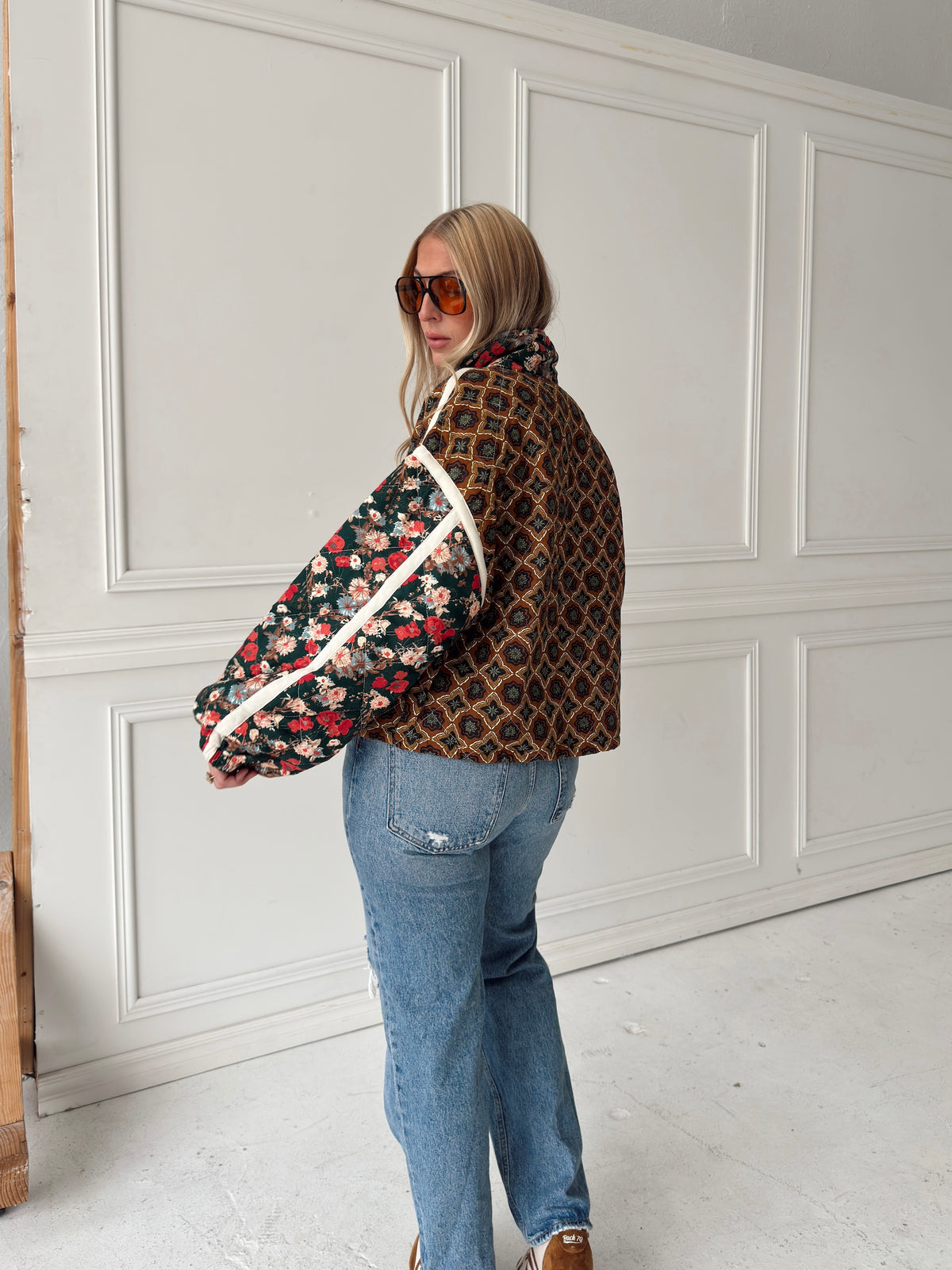 Quinn Quilted Bomber Jacket in Brown