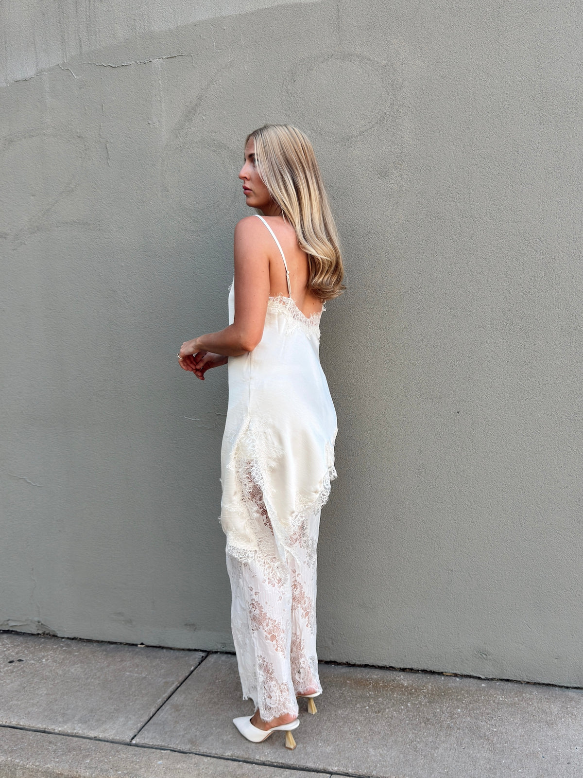 Maia Satin Lace Trim Set - Ivory