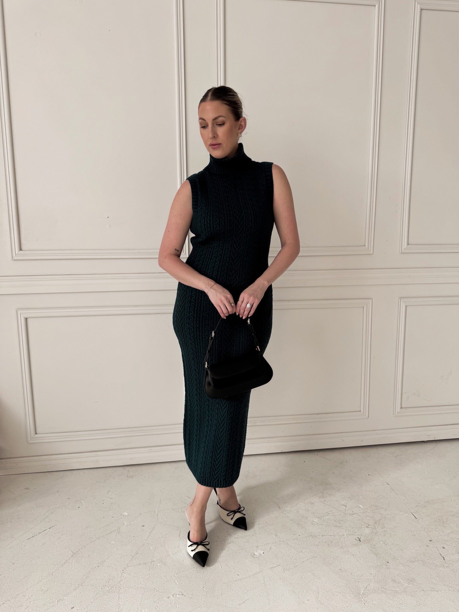 English Factory Cable Knit Mock Neck Midi Dress