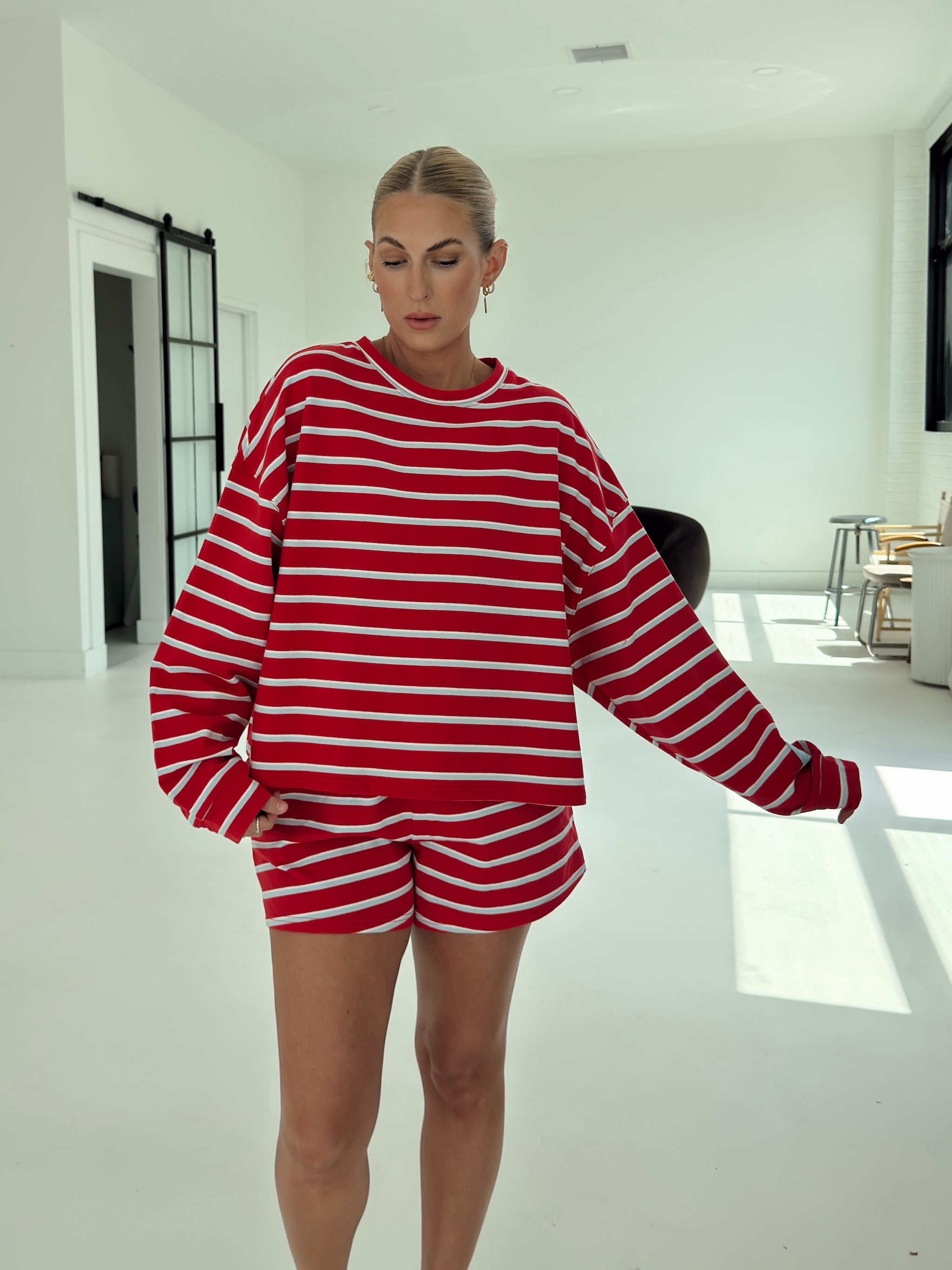 Crosby Stripe Long Sleeve - Tomato and Baby Blue