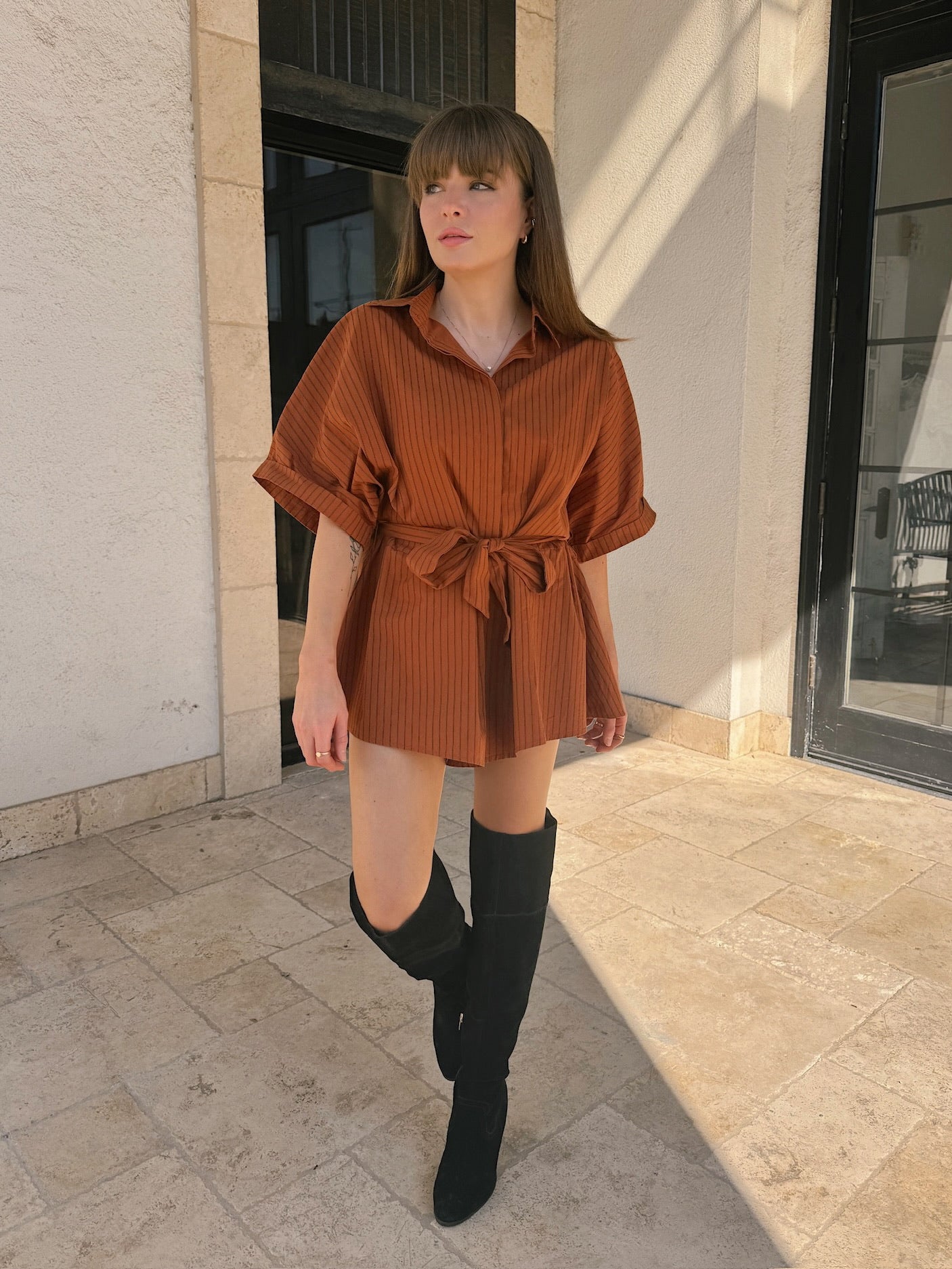 Meet Me in Santorini Ridge Romper - Terracotta