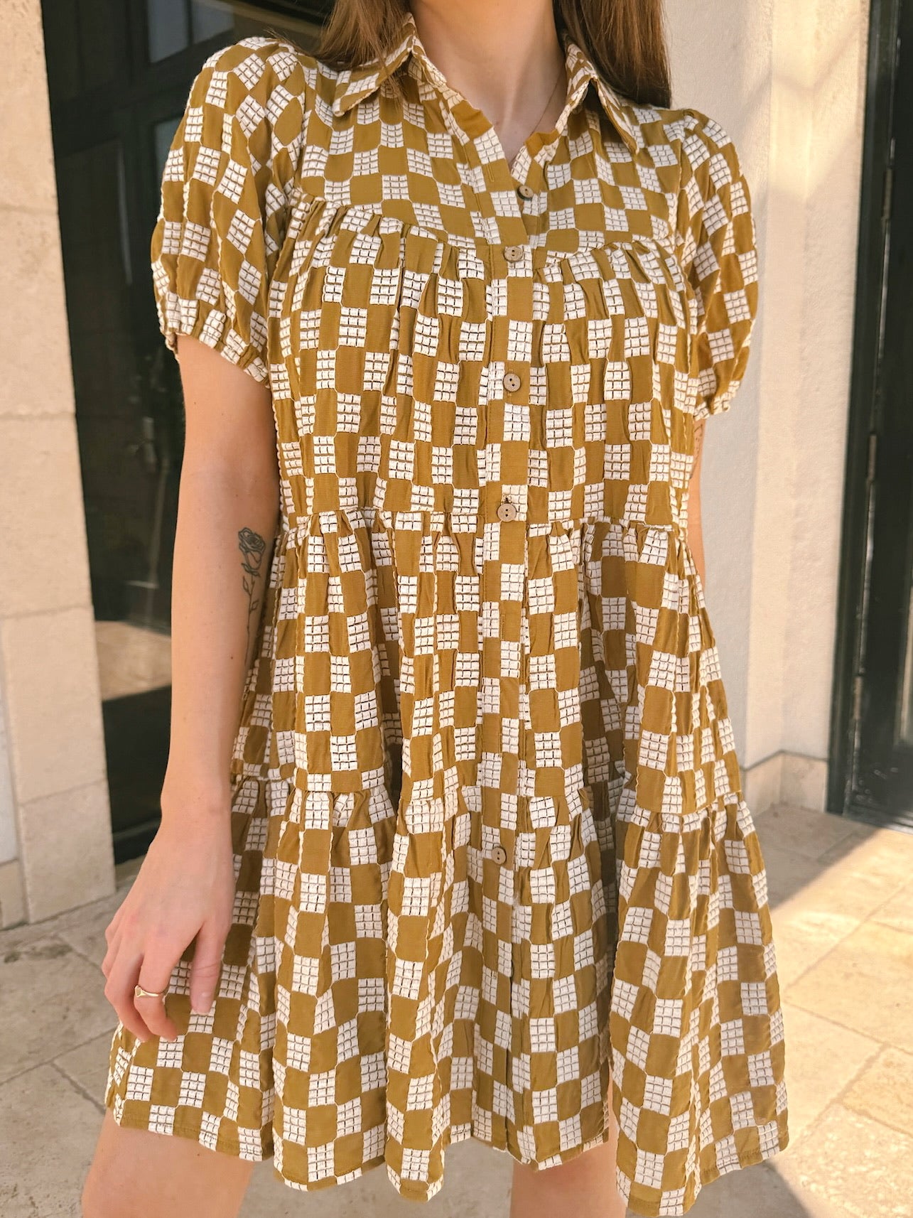 Meet Me in Santorini Button Down Dress - Terracotta Weave