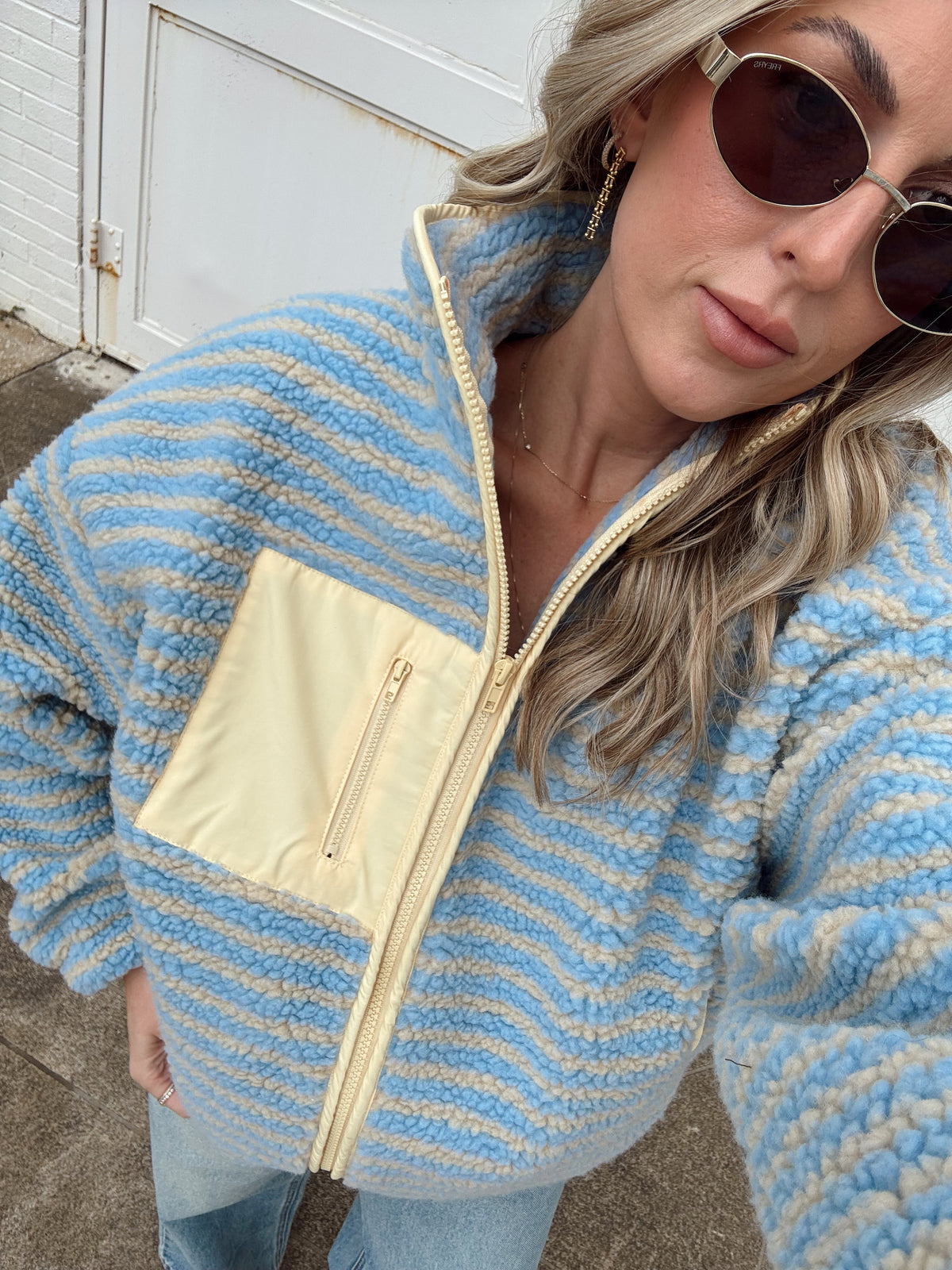 Madi Stripe Oversized Fleece Jacket