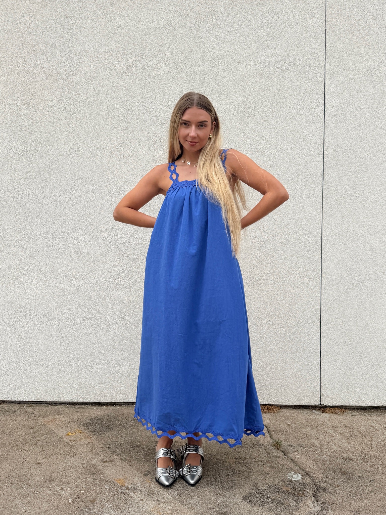 Jamie Blue Scallop Strap Midi Dress