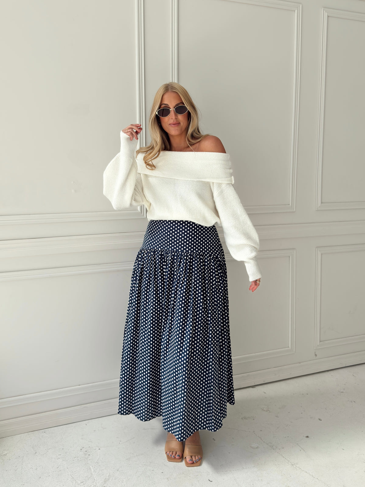 Set Your Sails Polka Dot Skirt - Navy