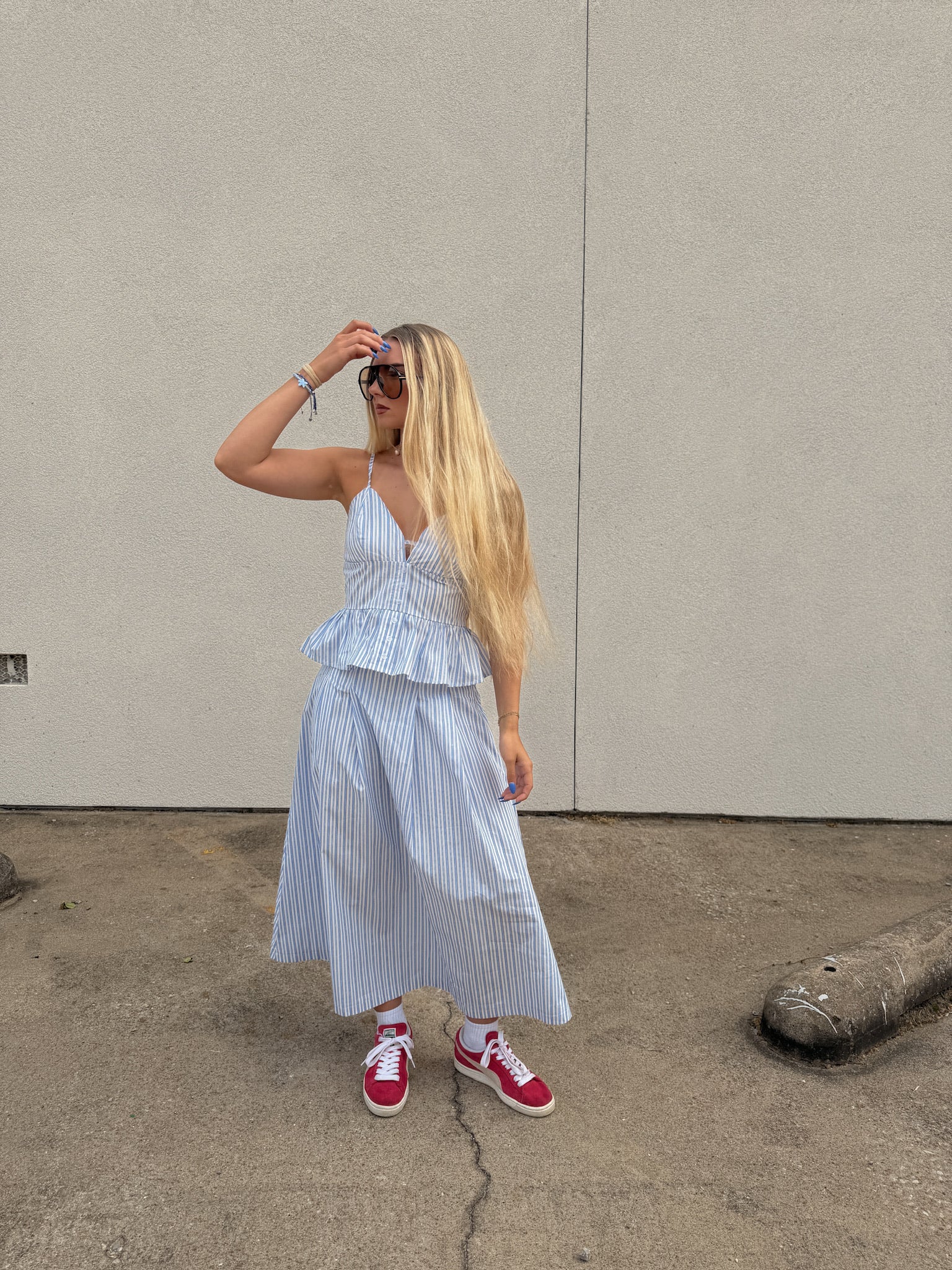 Blue Striped Midi Skirt