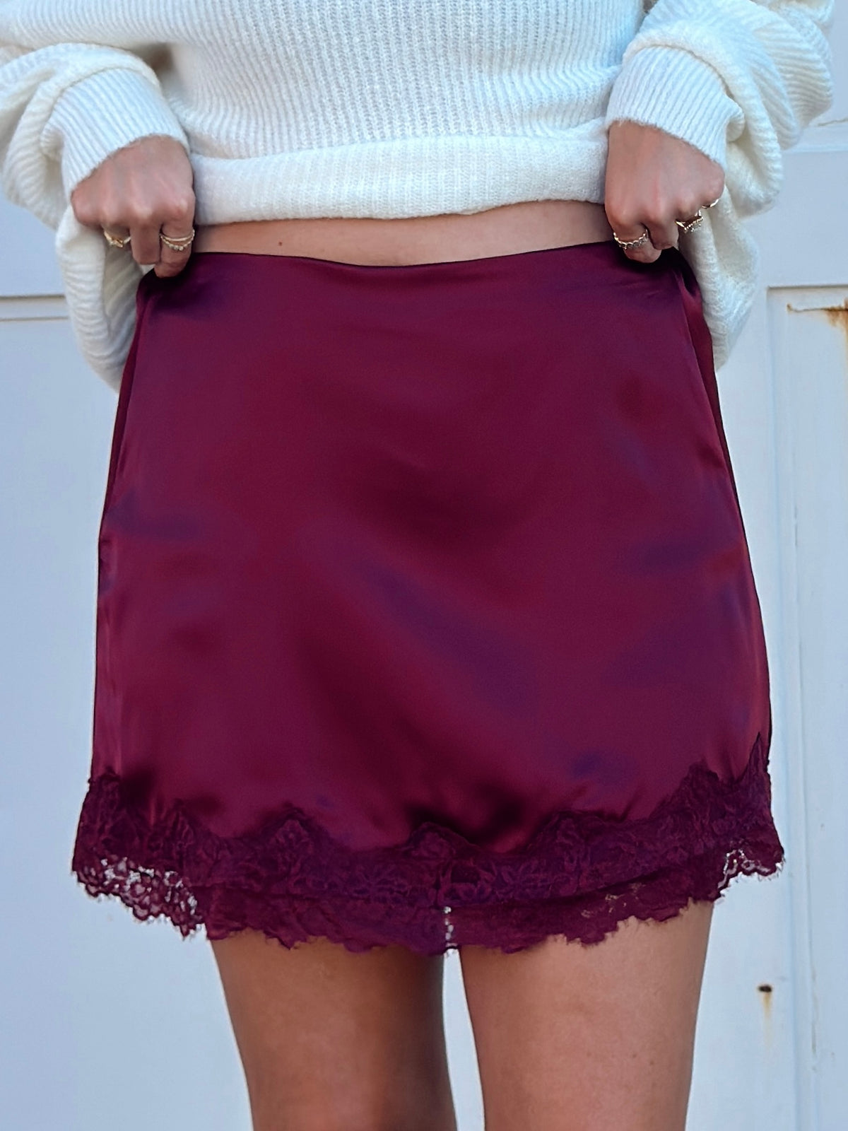 Pre-order Sabrina Lace Trim Mini Skort - Wine (restock eta 10/13)