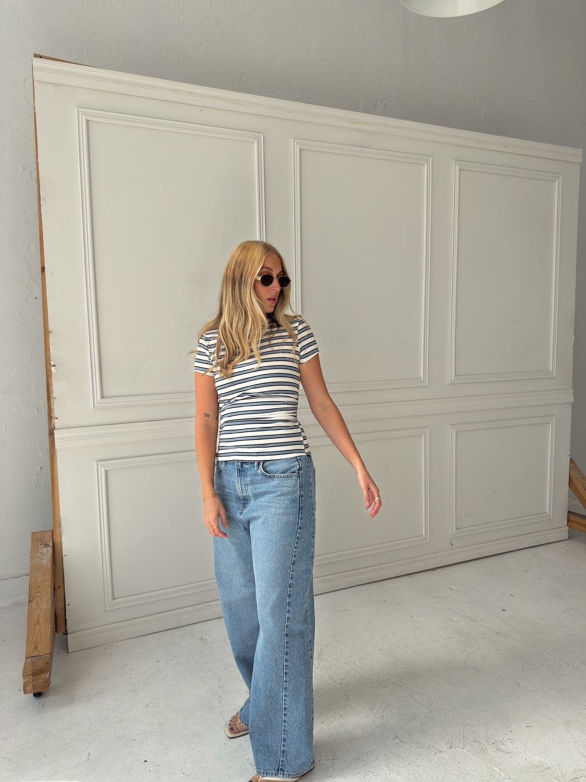 Sophia Stripe Ruched Short Sleeve Top