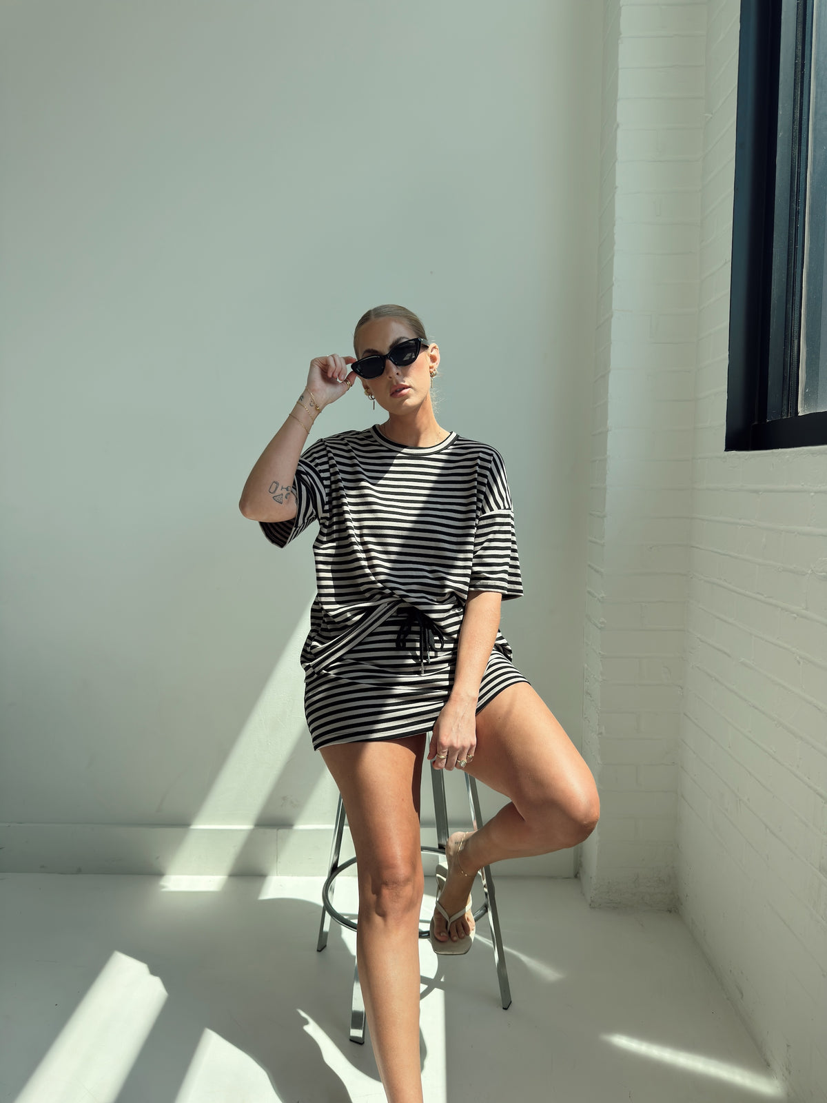 Weekender Stripe Top - Black/Taupe