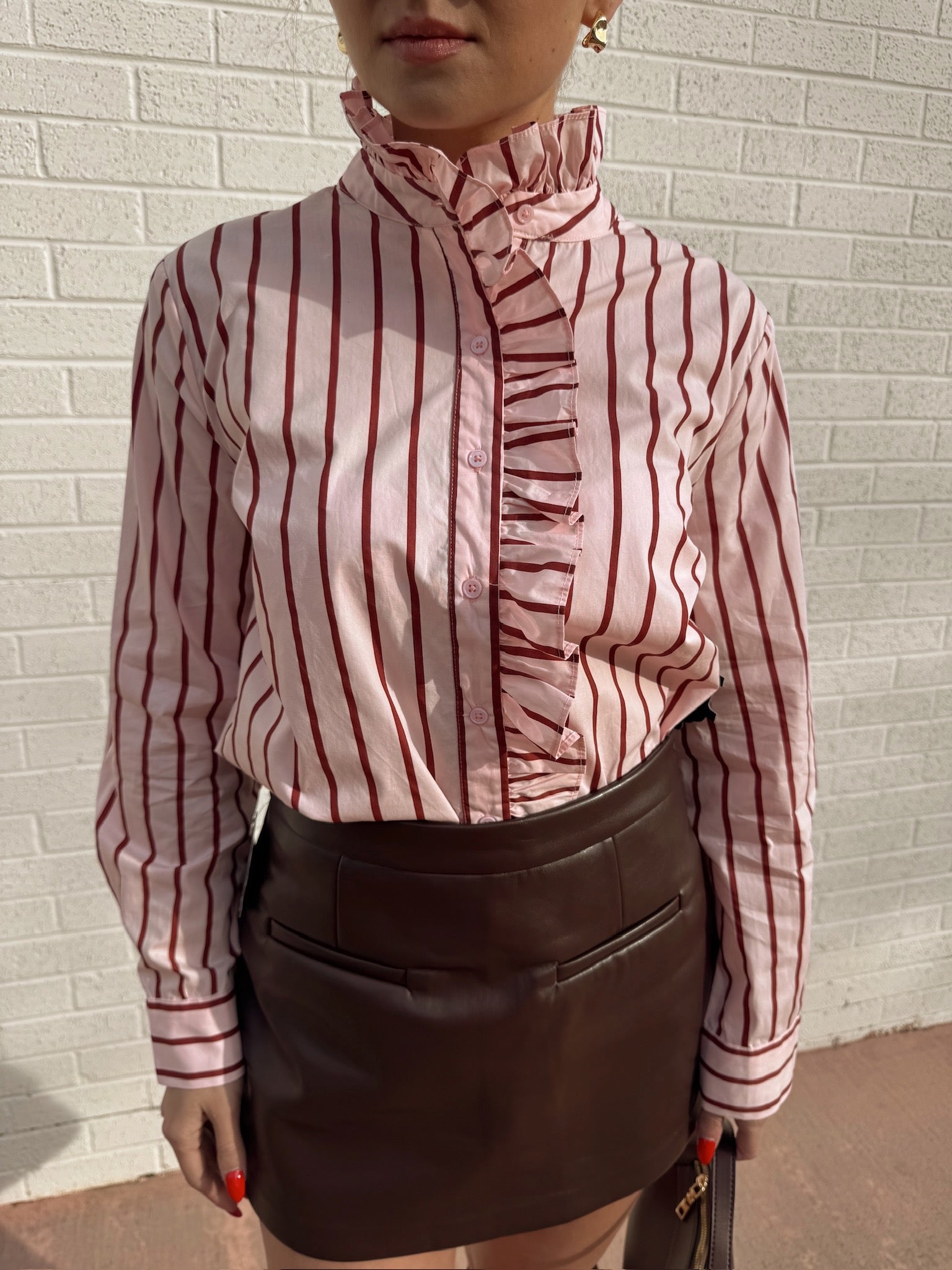 English Factory Stripe Ruffled Shirt