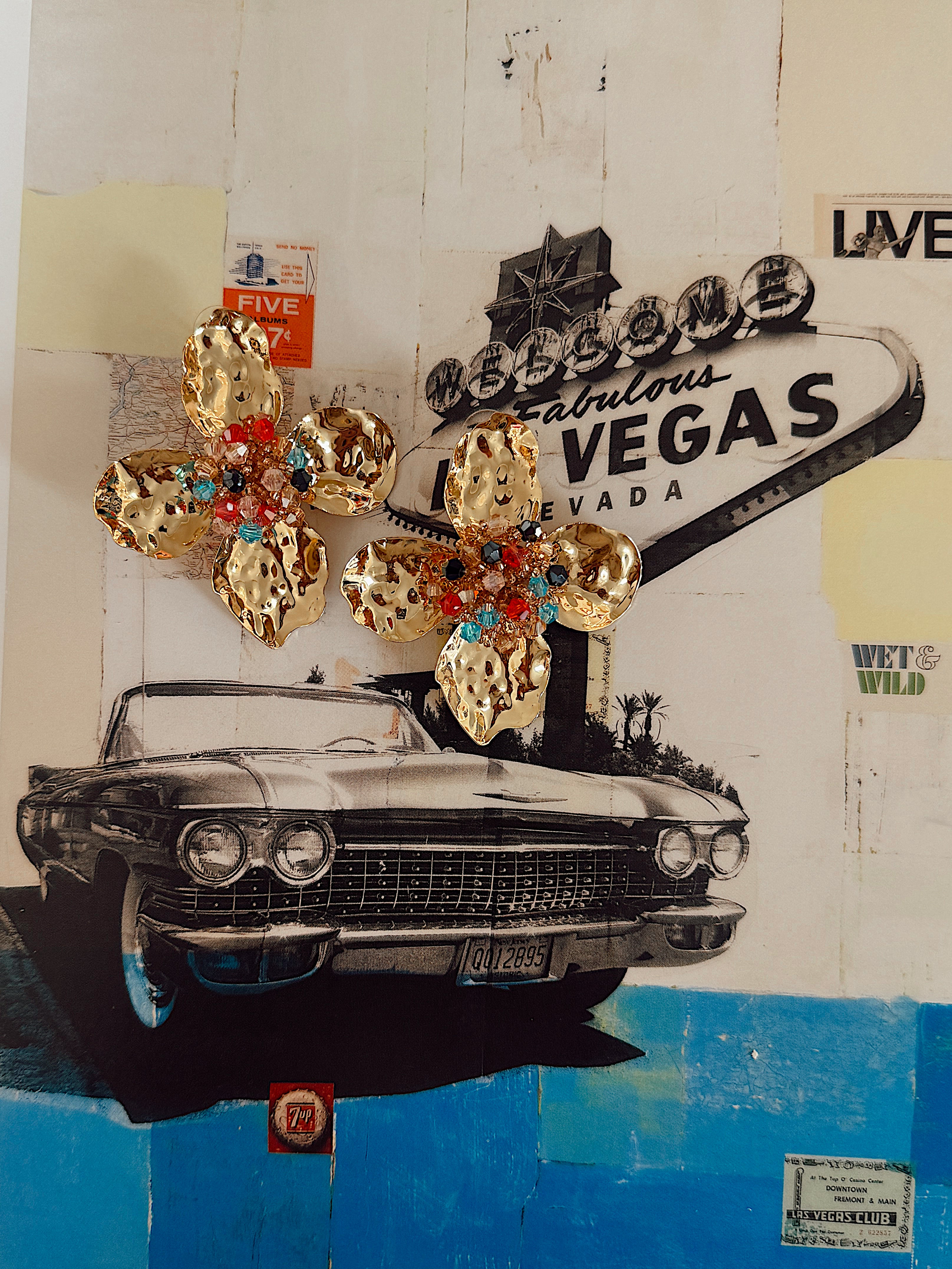 Metal Multi Stone Flower Cluster Statement Earring