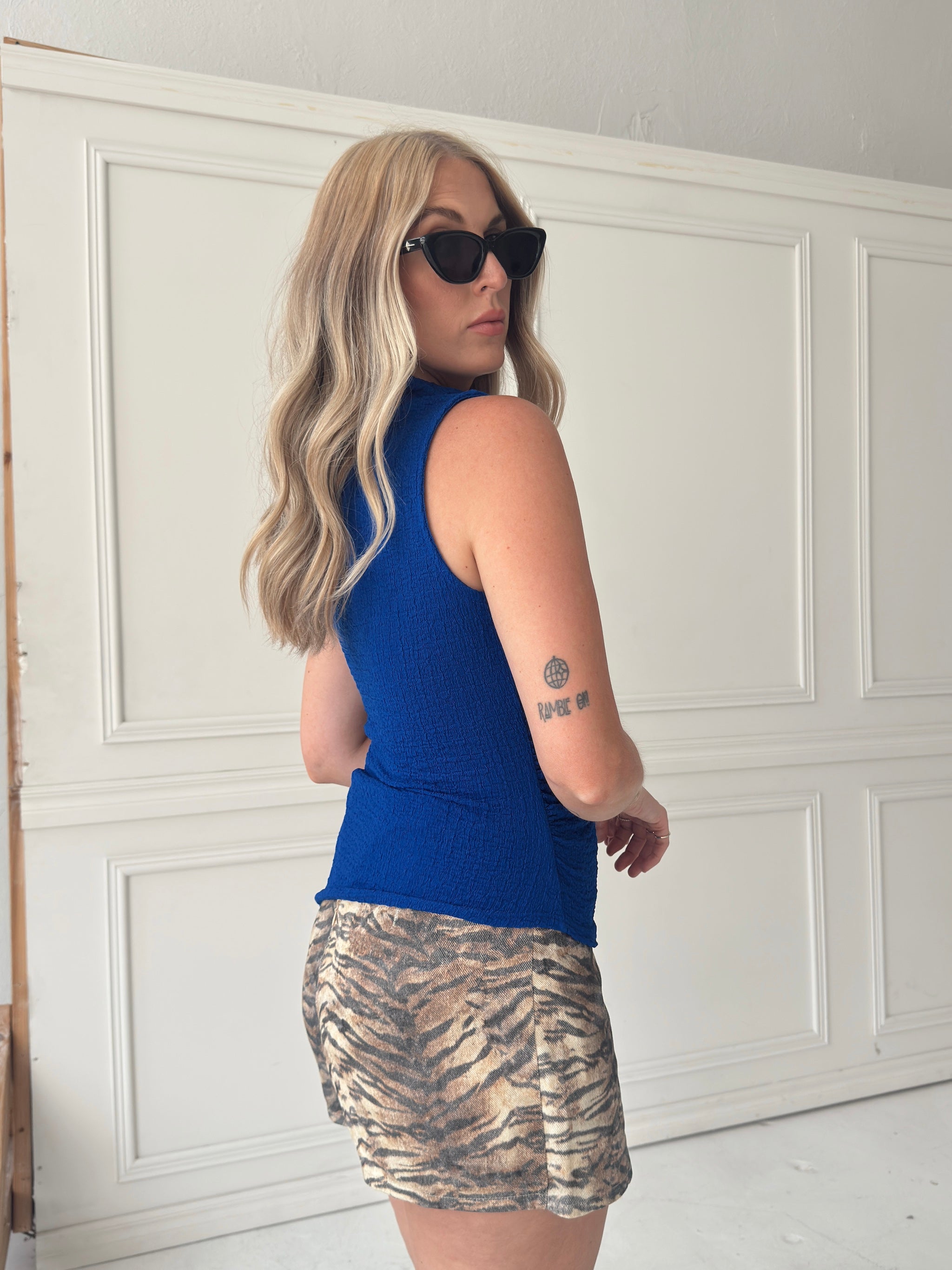 Ginny Asymmetrical Mock Neck - Royal Blue