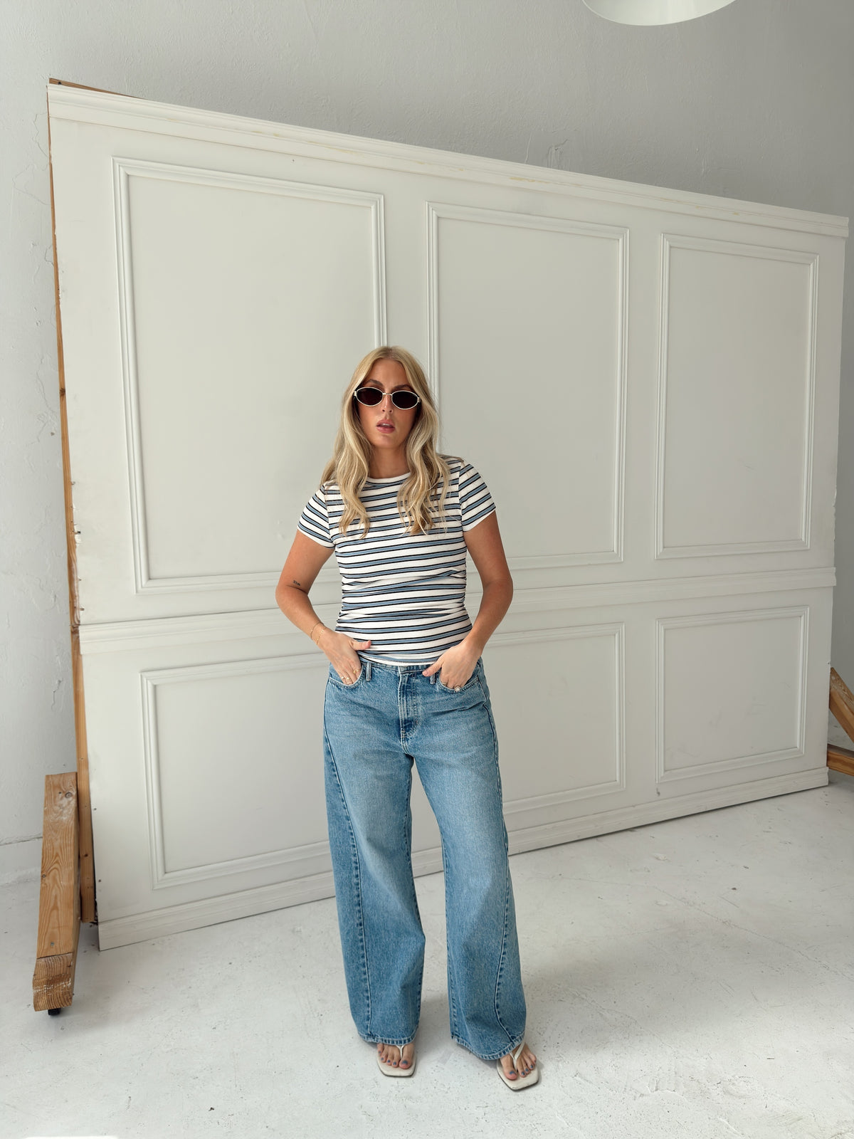 Sophia Stripe Ruched Short Sleeve Top