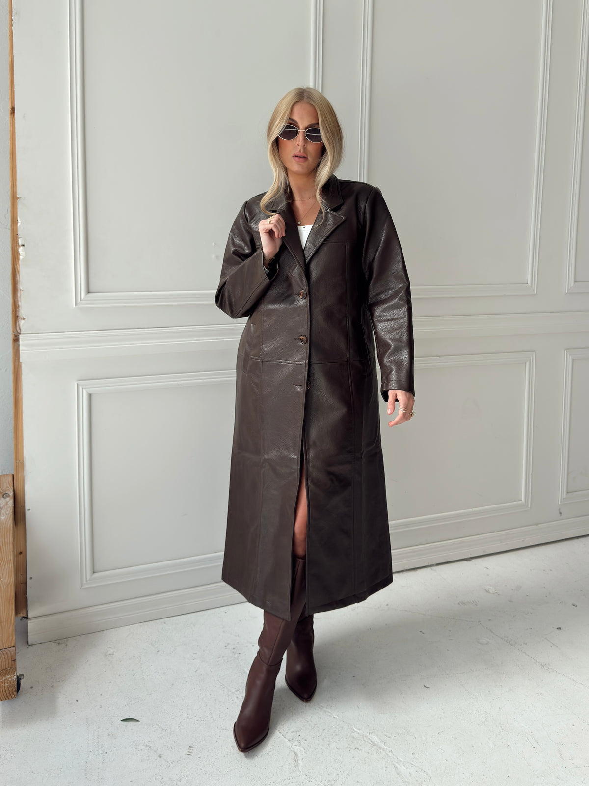 Freya Faux Leather Long Coat
