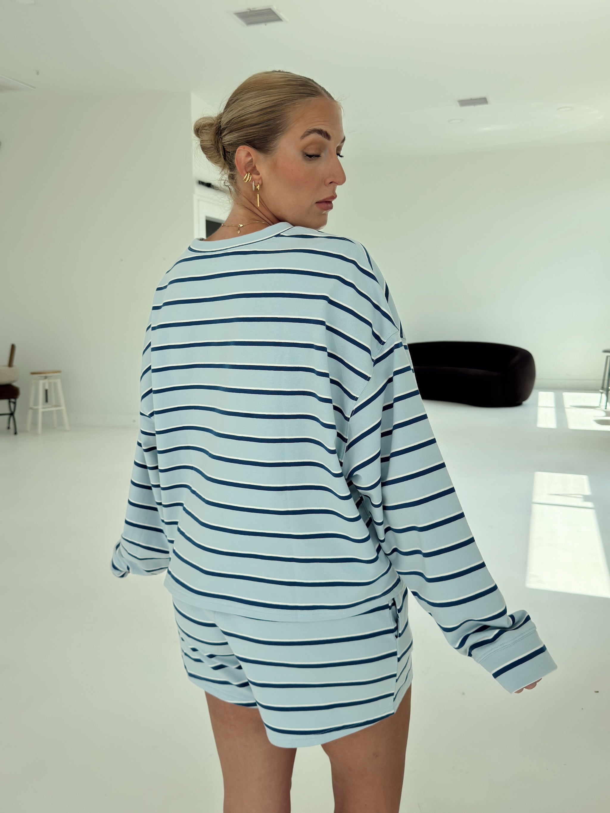 Crosby Stripe Long Sleeve - Navy and Baby Blue