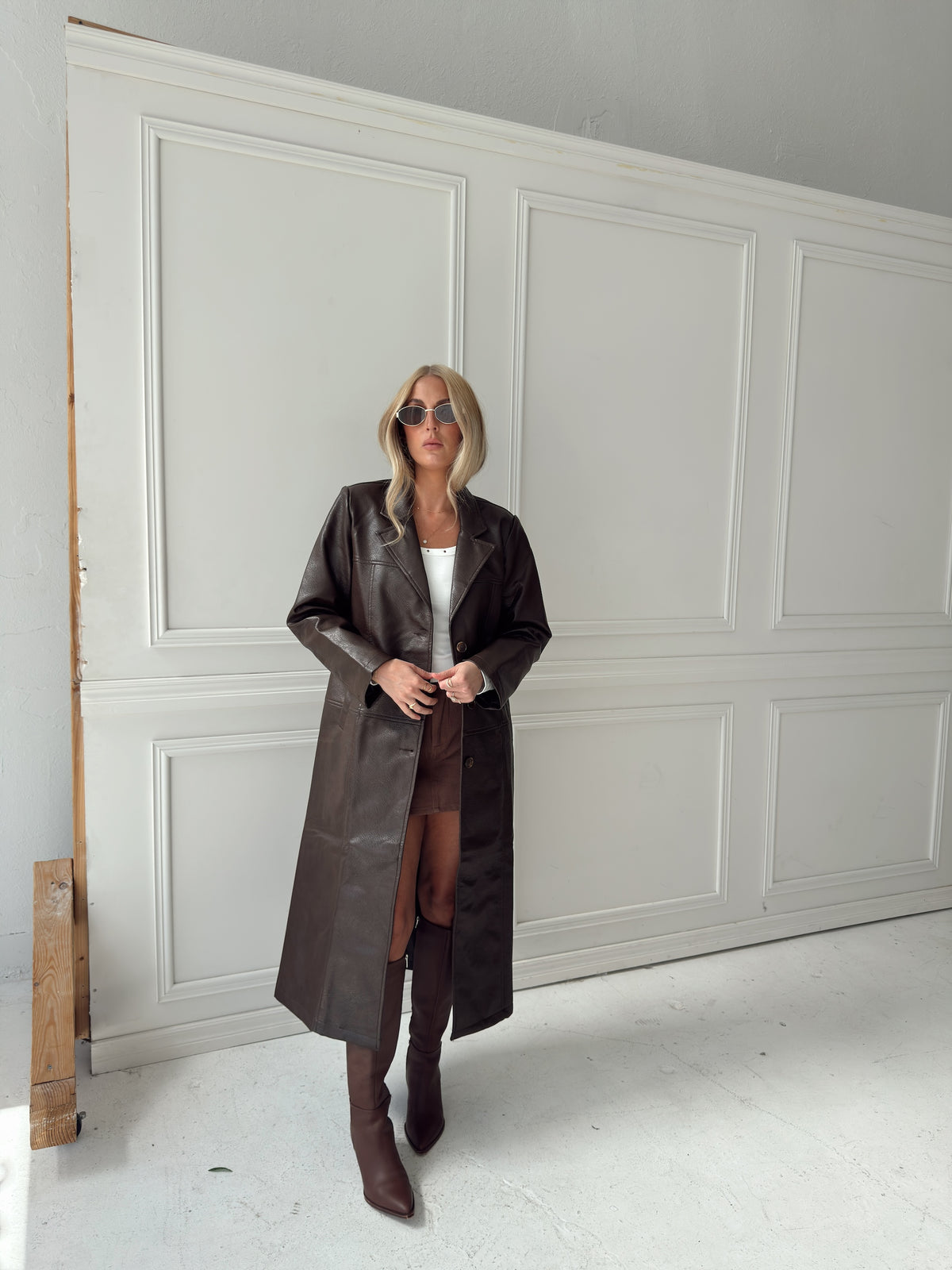 Freya Faux Leather Long Coat