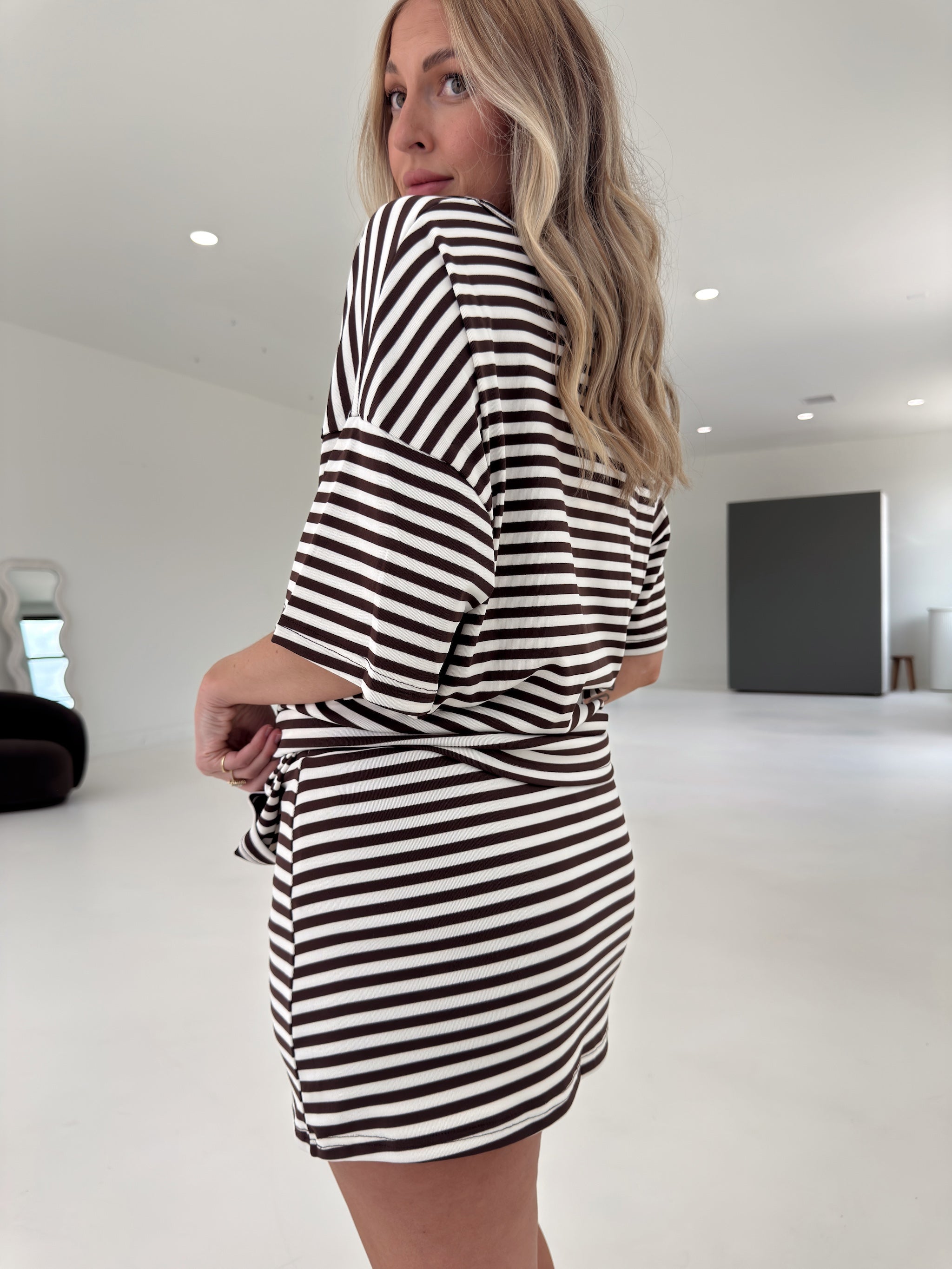 Pre-Order Weekender Stripe Skort - Brown (restock eta 8/30)