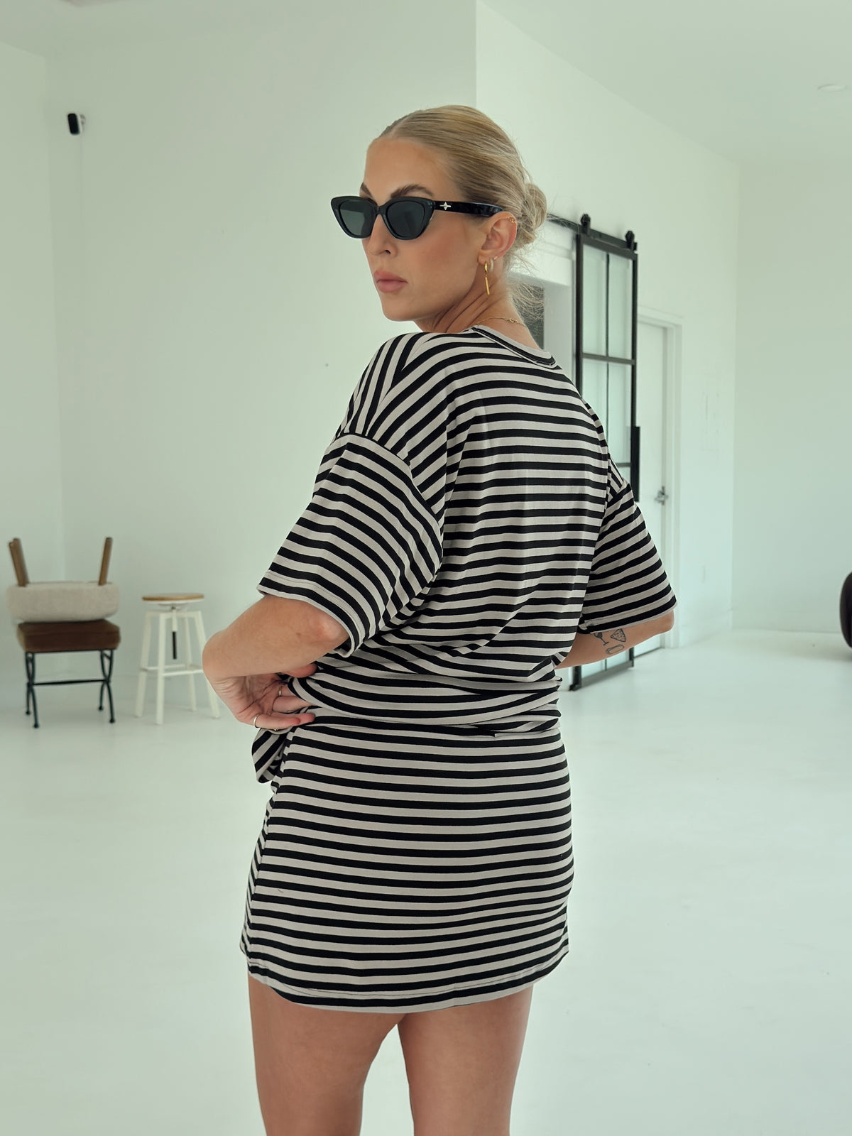 Weekender Stripe Skort - Black/Taupe