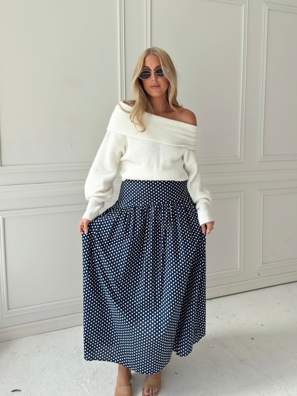 Set Your Sails Polka Dot Skirt - Navy
