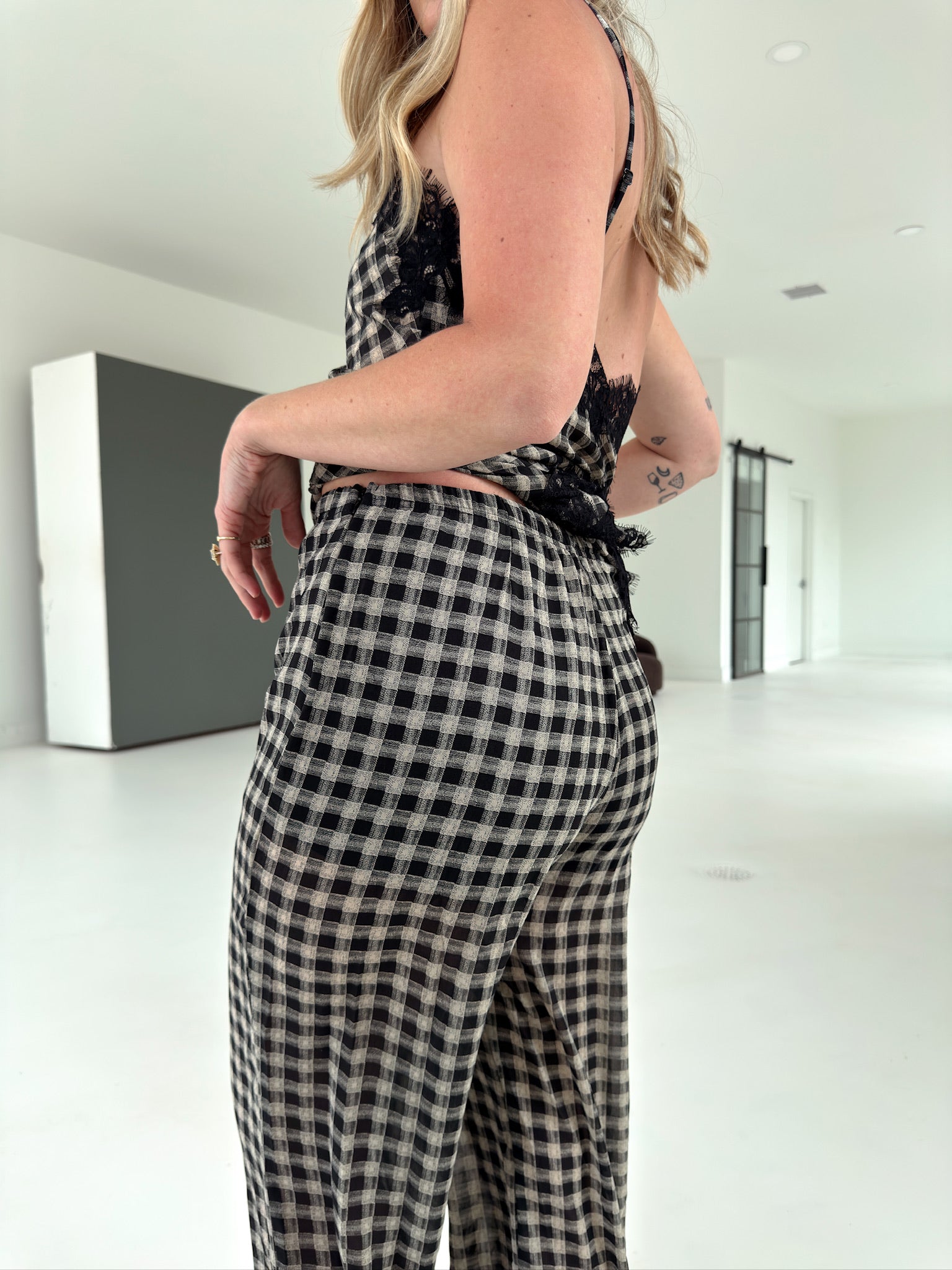 Georgia Gingham Lace Trim Set - Black