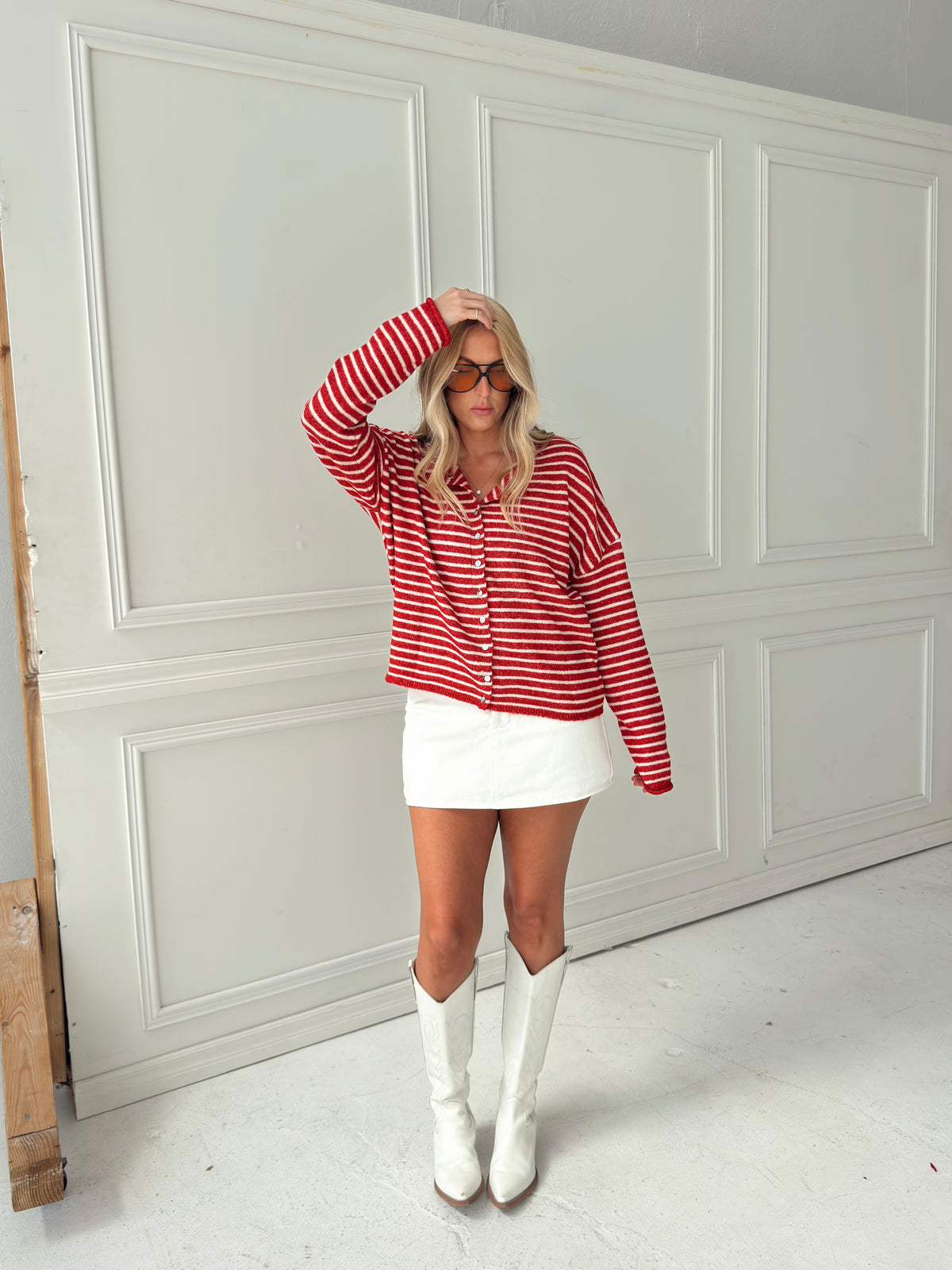 Brynn Striped Cardigan - Red