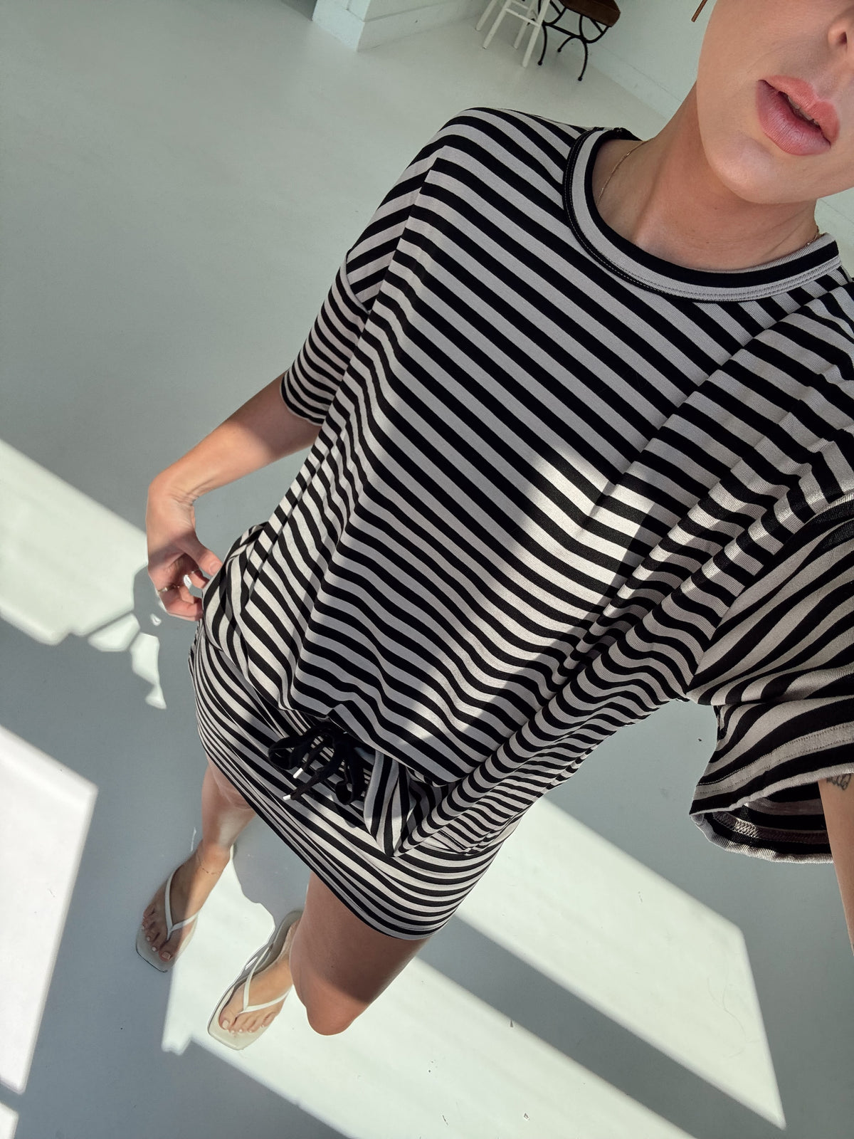 Weekender Stripe Top - Black/Taupe