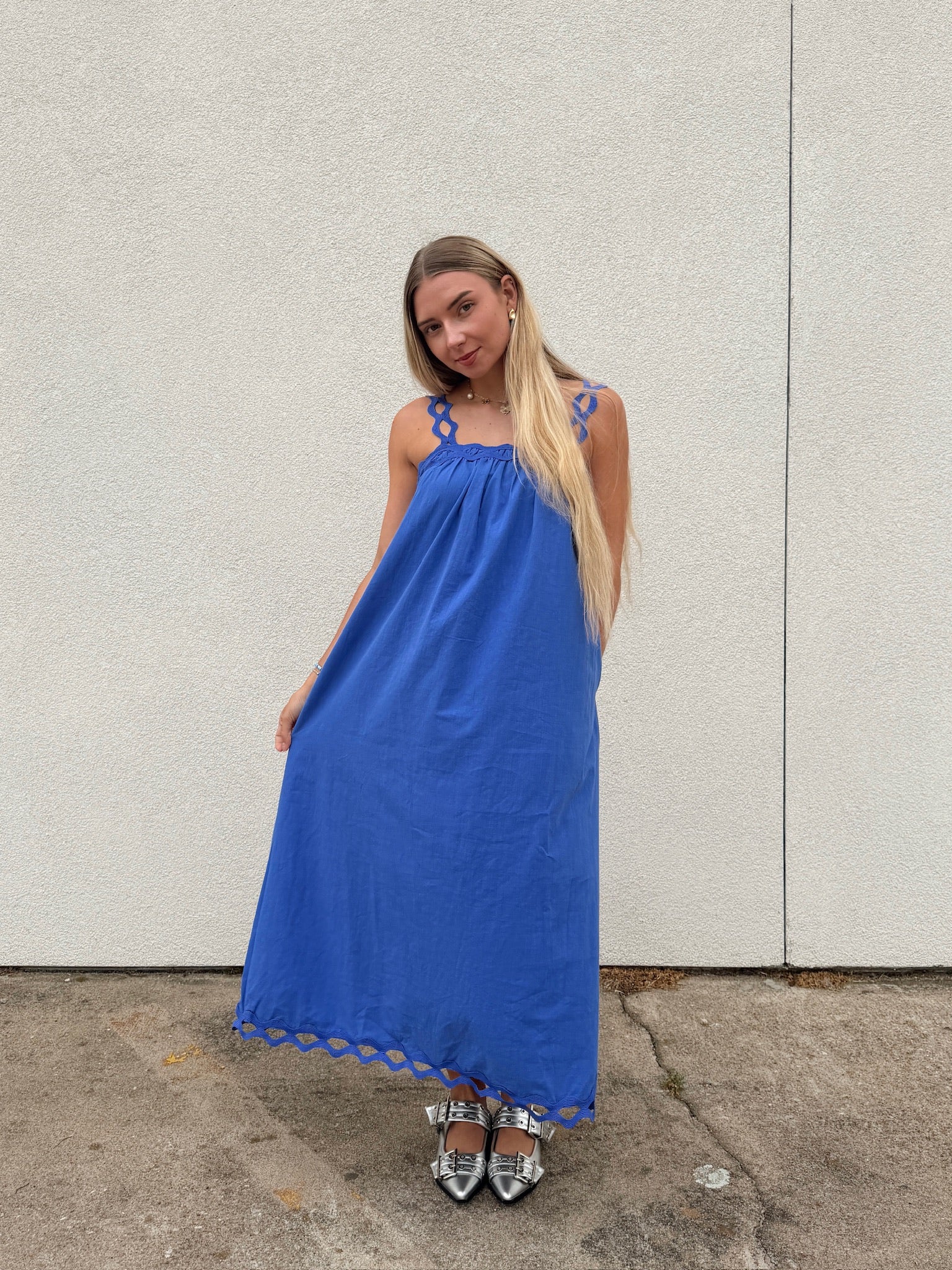 Jamie Blue Scallop Strap Midi Dress