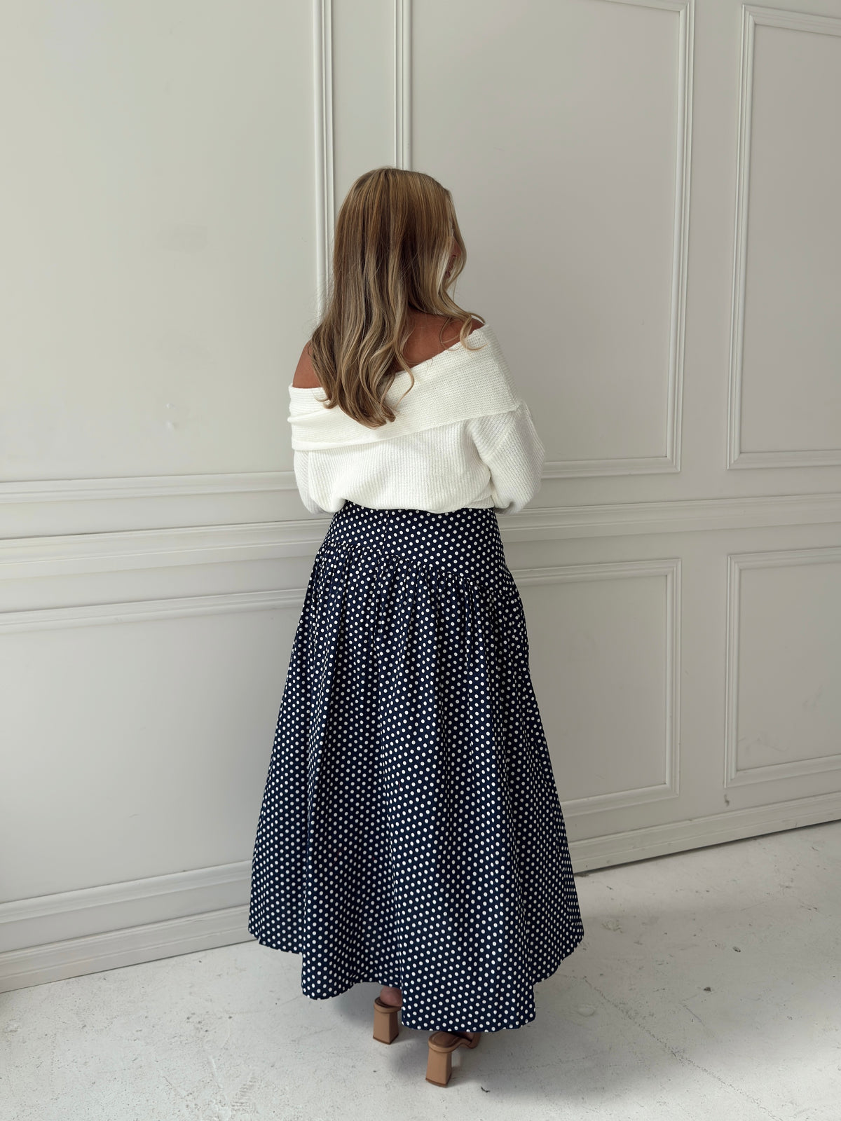 Set Your Sails Polka Dot Skirt - Navy