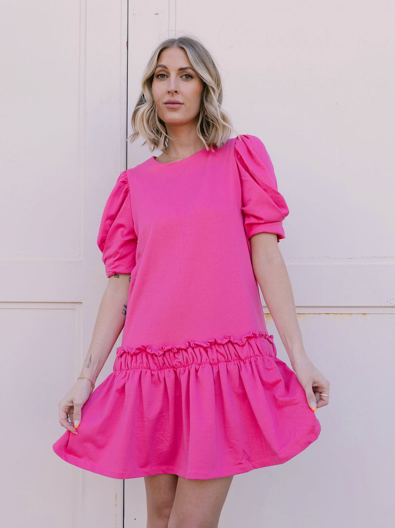 English Factory Pink Puff Sleeve Mini Dress