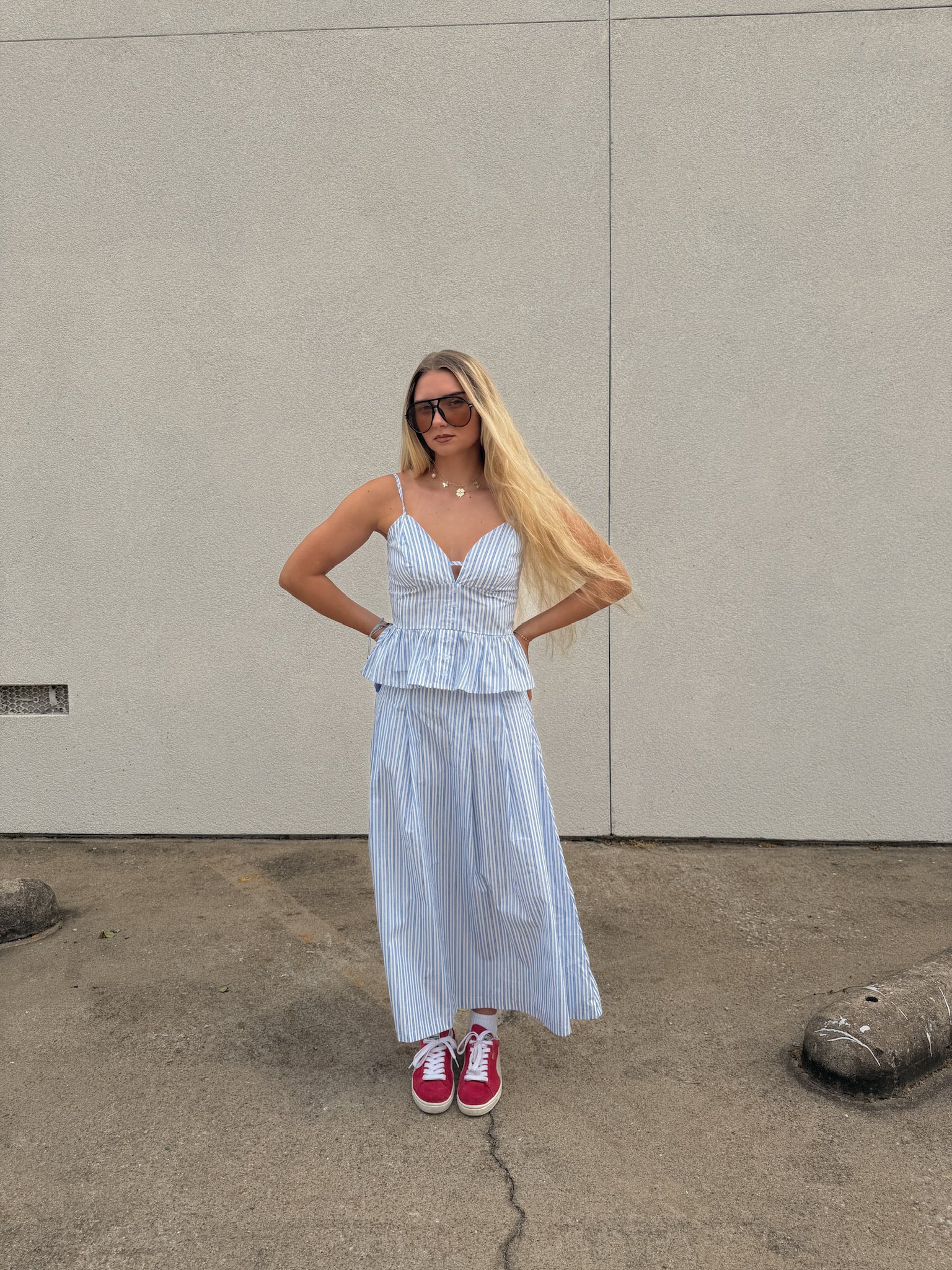 Blue Striped Peplum Cami Top