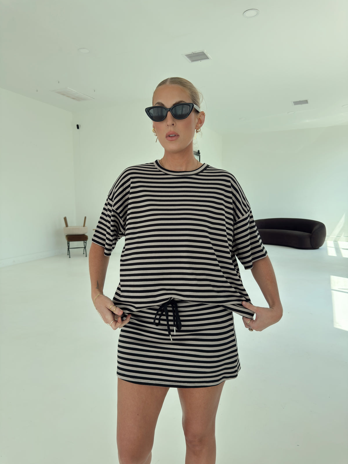 Weekender Stripe Top - Black/Taupe
