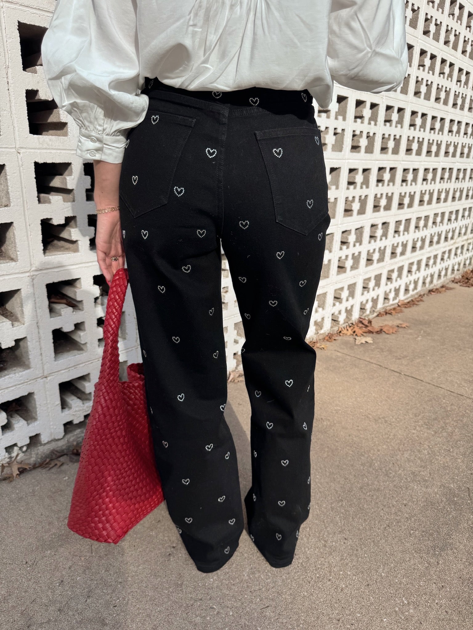 English Factory Rhinestone Heart Jeans