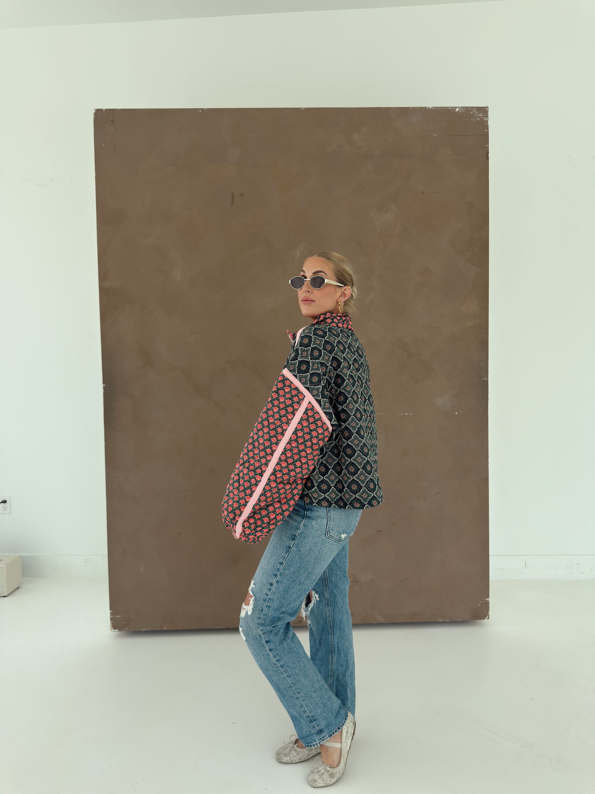 Quinn Quilted Bomber Jacket in Rose Garden