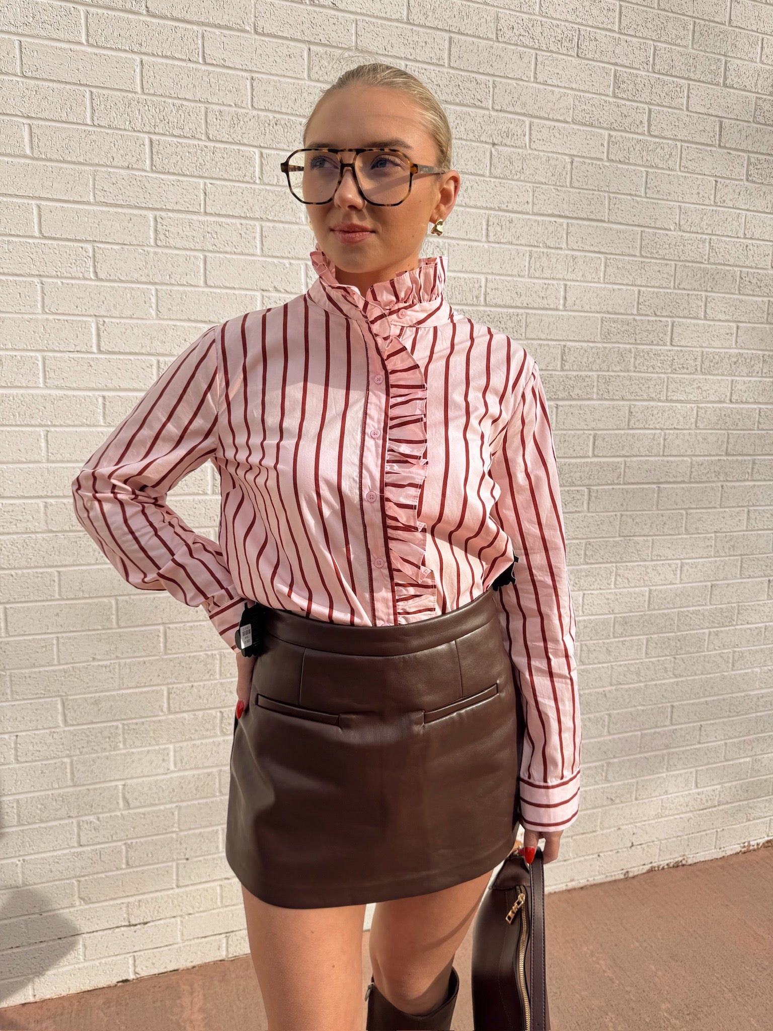 English Factory Stripe Ruffled Shirt