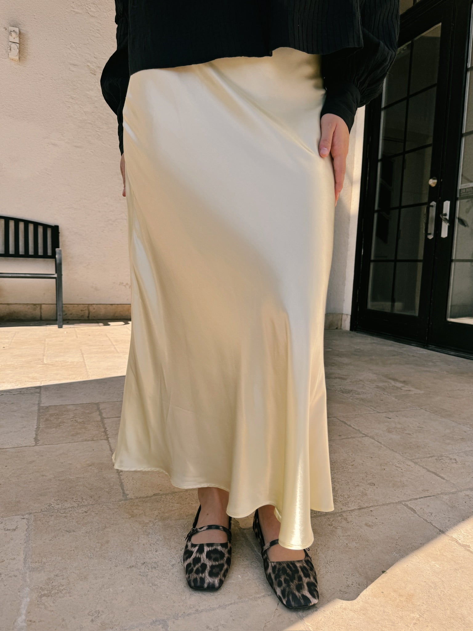 JiJi Pale Yellow Satin Skirt