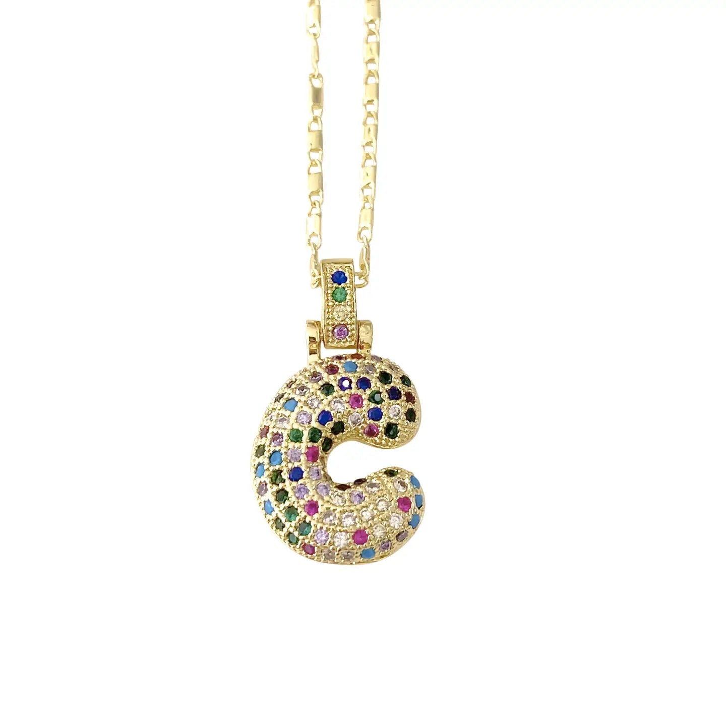 Gemelli Rainbow Puffy Initial Necklace
