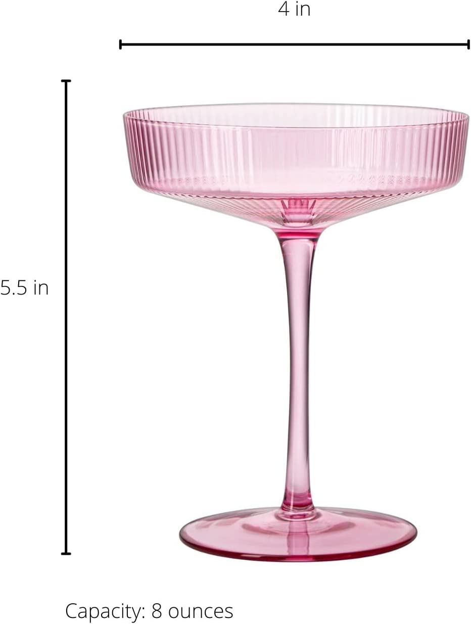 Pink Ripple Cocktail & Champagne Coupe Glasses - Set of 2
