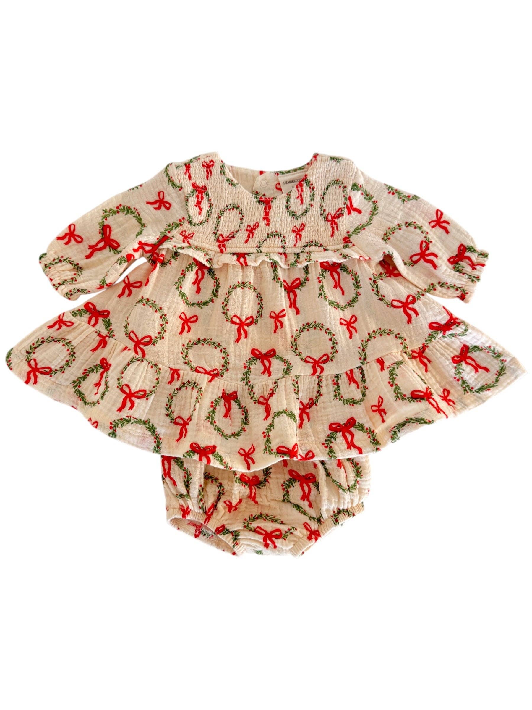 Smocked Ruffle Tiered Dress & Bloomer Wreath