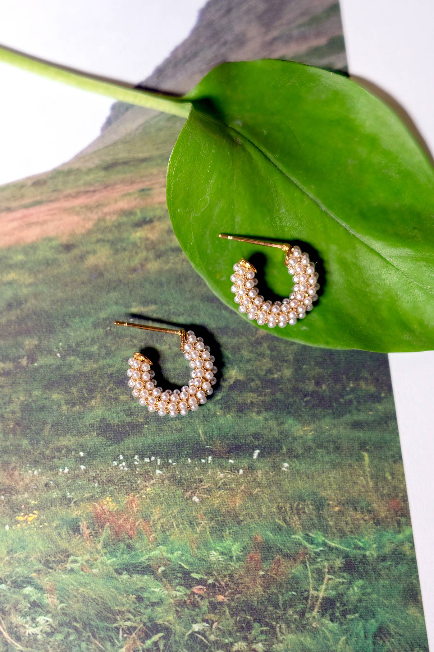 Pearl Mini Dot Hoops - 18K Gold Plated: Round Hoop