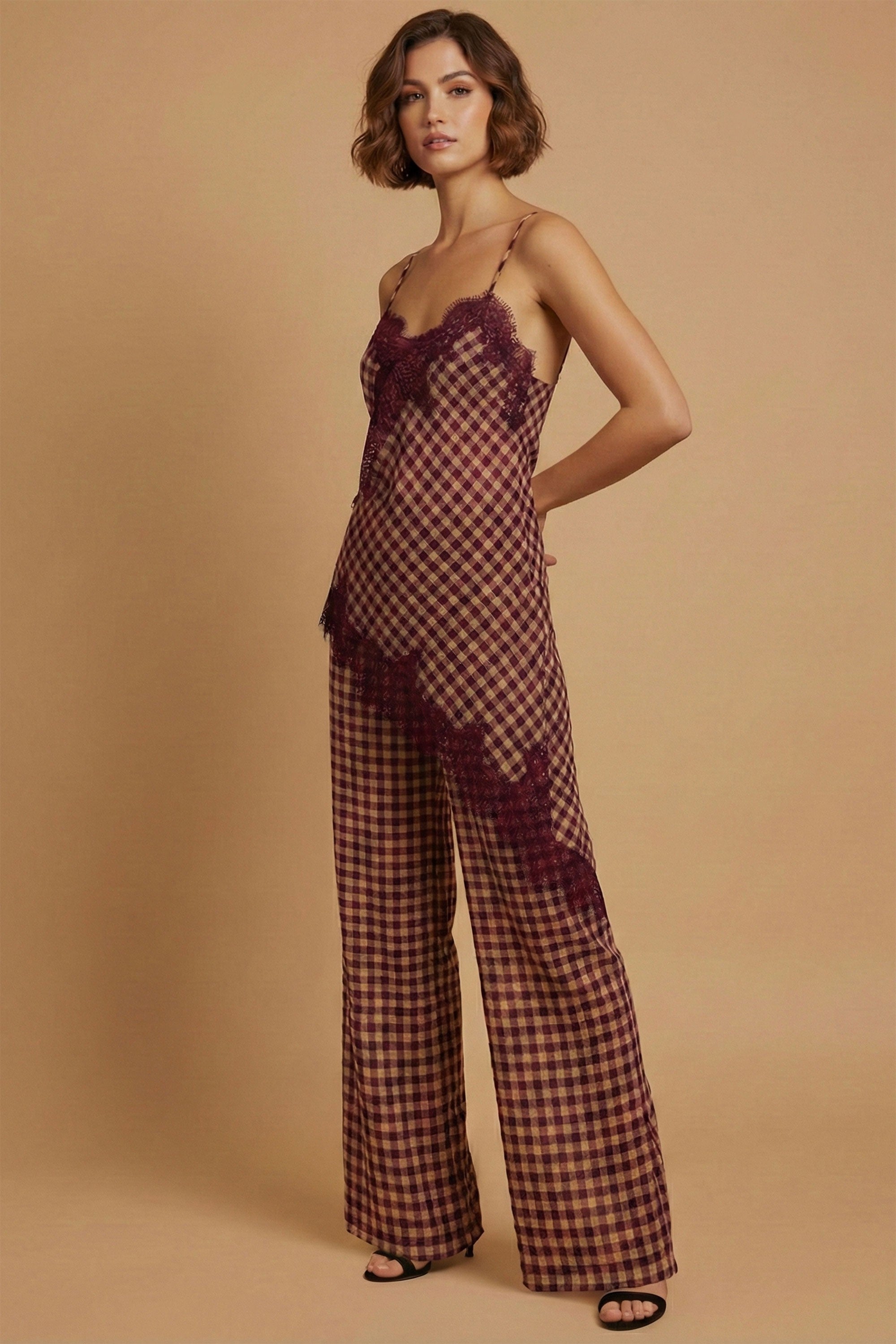 Pre-Order Georgia Gingham Lace Trim Set - Maroon (eta 8/4)