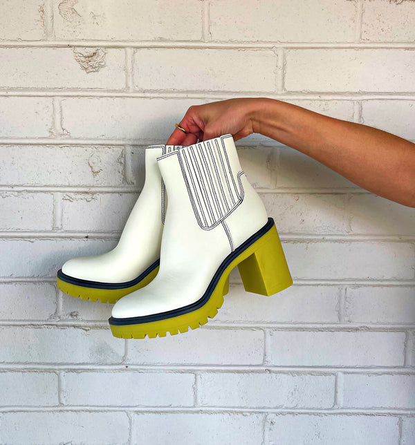 Dolce Vita Caster H20 Booties - White and Green Leather.