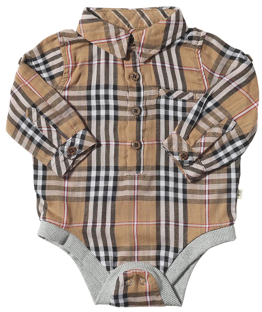 Me & Henry Jasper Woven Onesie - Brown Plaid