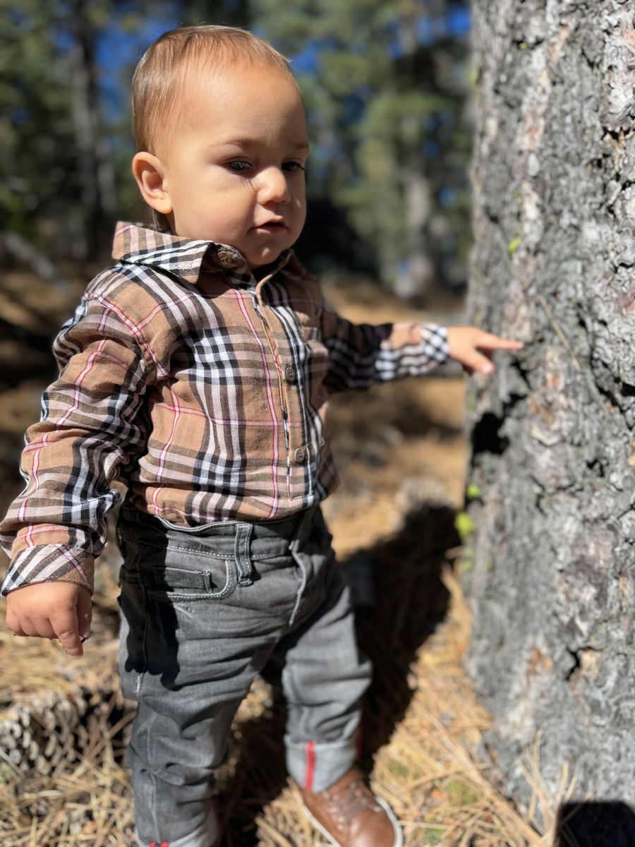 Me & Henry Jasper Woven Onesie - Brown Plaid