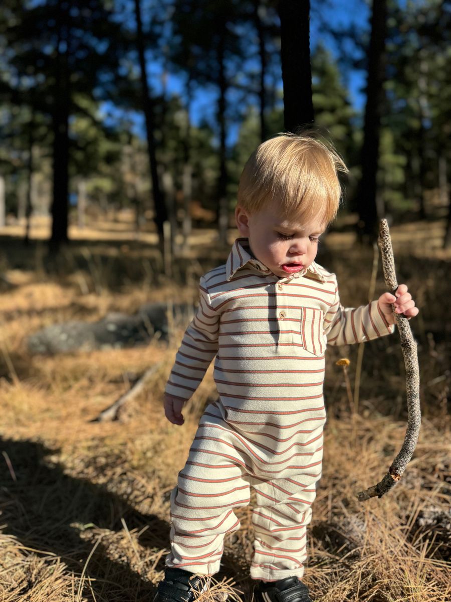 Me & Henry Kingston Polo Romper - Cream/Orange